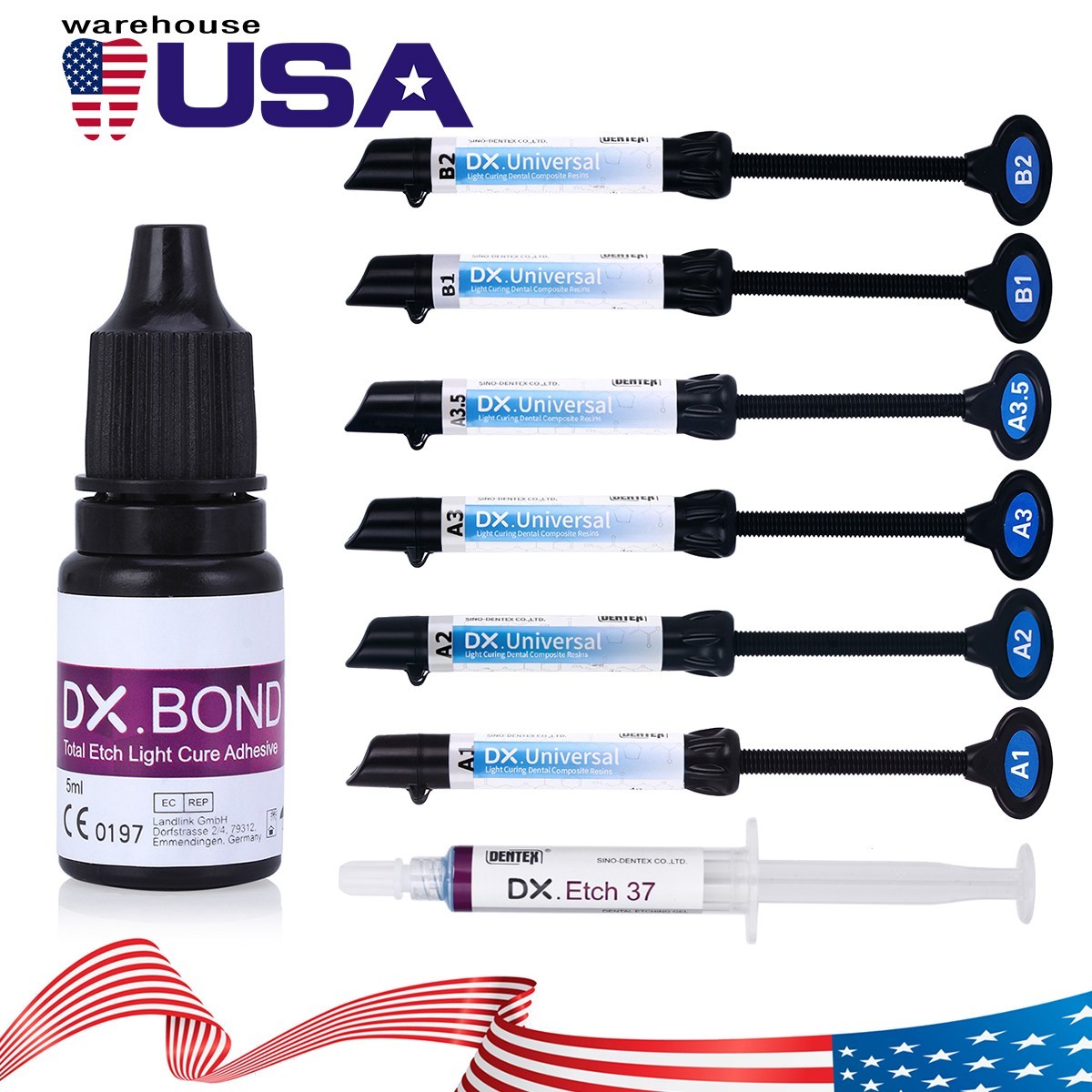 DENTEX Dental Universal Light Cure Composite Resin/Etching Gel/Bonding Adhesive