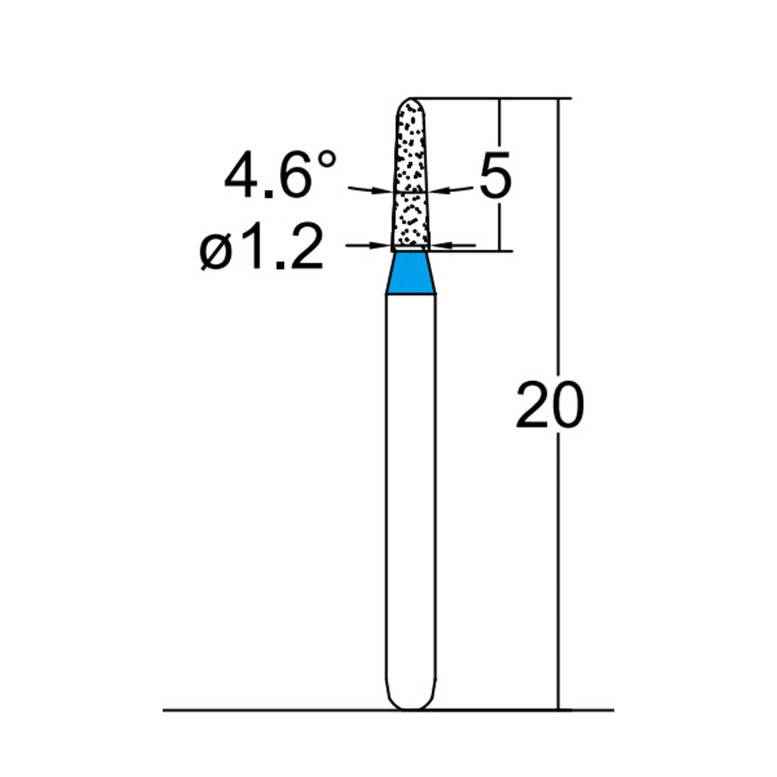 Torpedo, Conical 1.2 mm Dia. Medium Grit Diamond Dental Bur 25 Pcs. 294.12M1