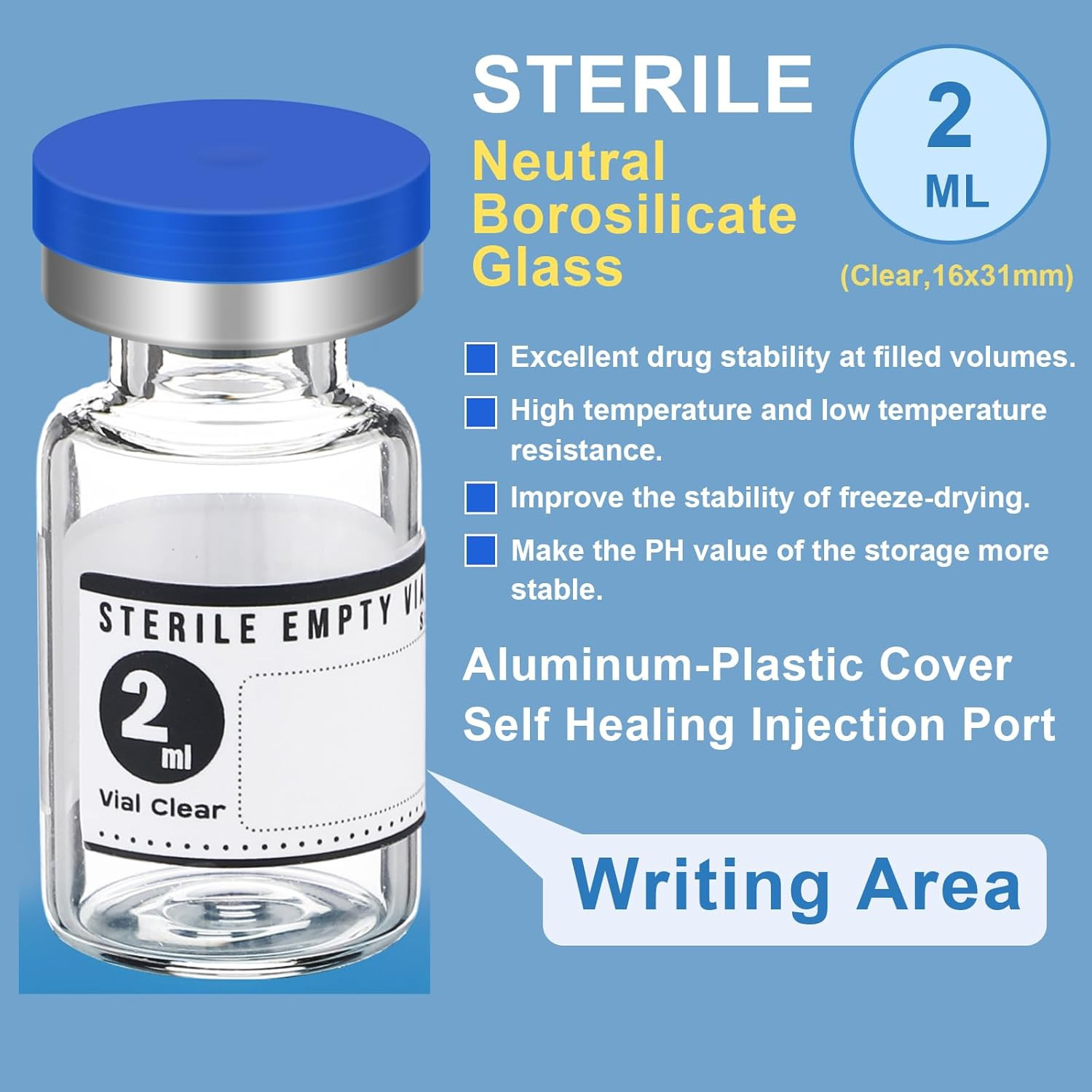20 Pcs 2Ml Sealed Sterile Empty Vials with Self Healing Injection Port Glass Pen