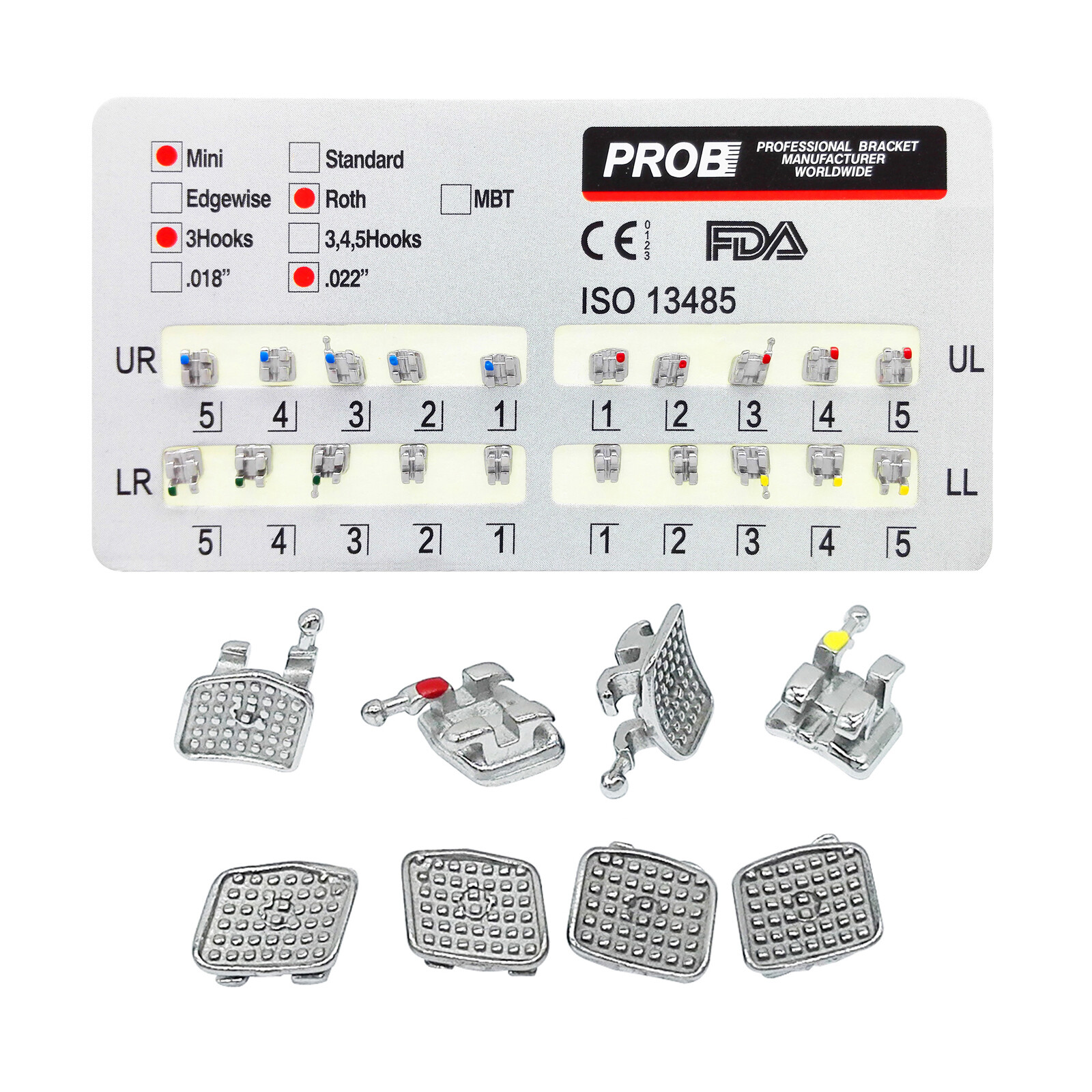 20Pcs PROB Dental Orthodontic Brackets Metal Braces Mini/Standard .022 3/345Hook
