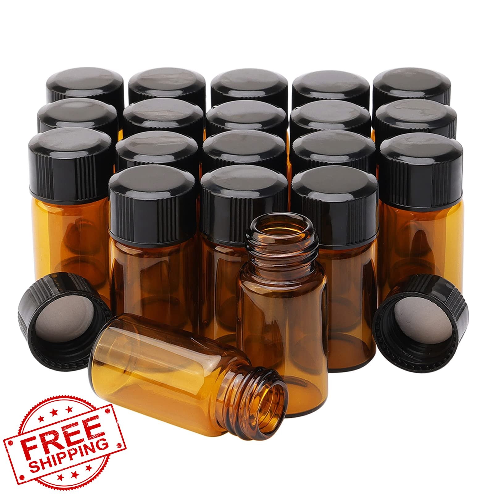 JIUWU 20pcs Liquid Sample Collection Borwn Glass Bottles Vials Screw Cap Capa…