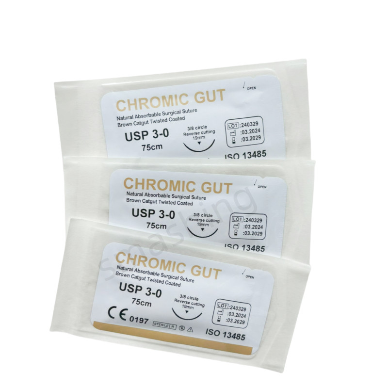 CHROMIC GUT 3-0 Absorbable Dental Surgical Suture Natural Needled Reverse Cut
