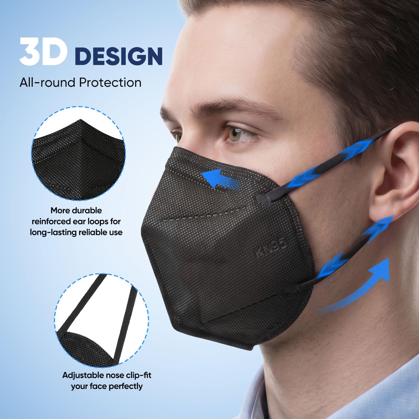 KN95 50 Pack Individually Wrapped 5-Layer Disposable Black