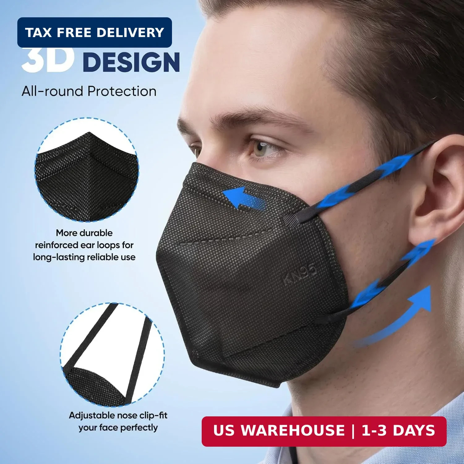 KN95 Face Masks 50 Pack Individually Wrapped 5-Layer Disposable Face Mask Black