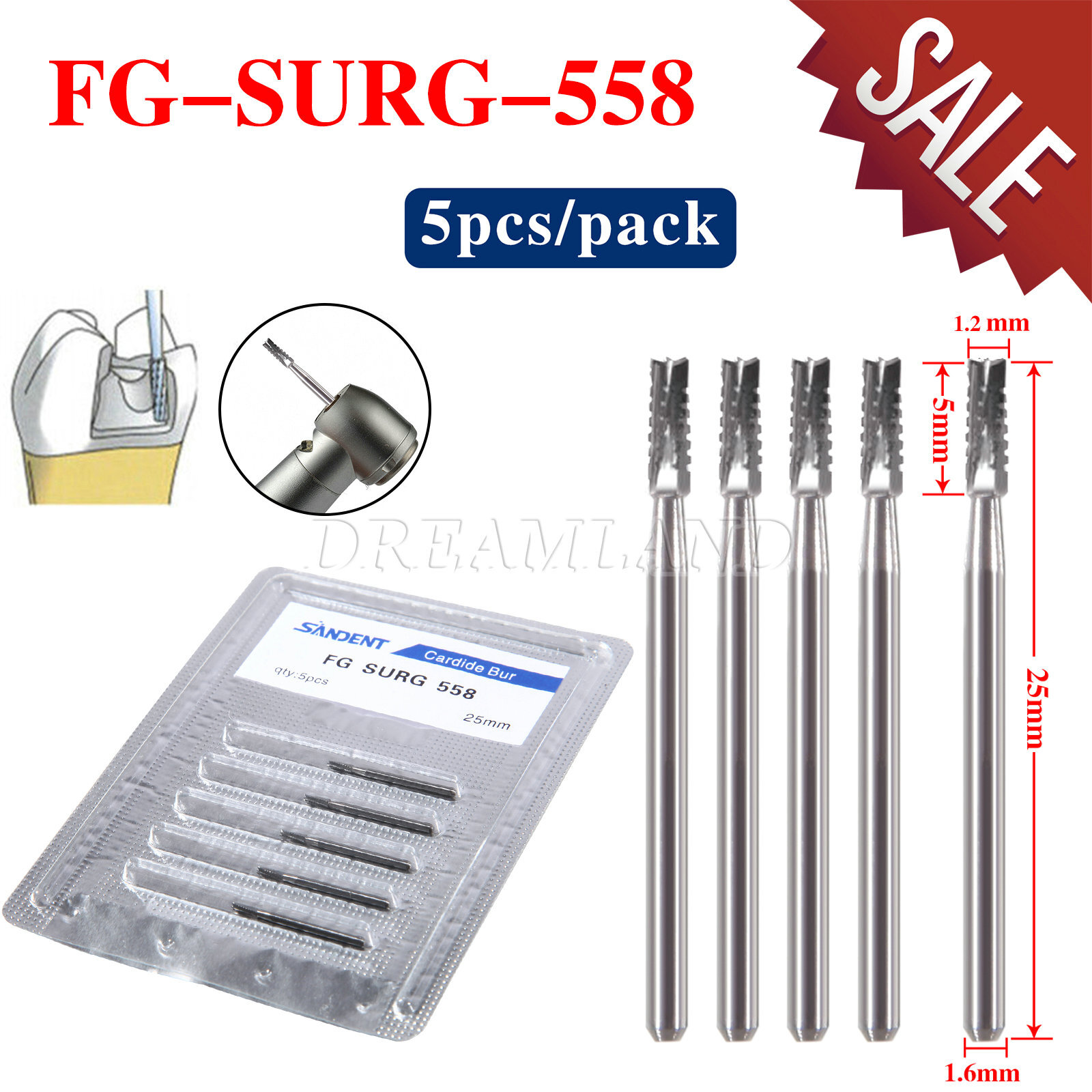 5-50PCS Cirugía quirúrgica dental Fresas redondas carburo tungsteno FGXL 556 558