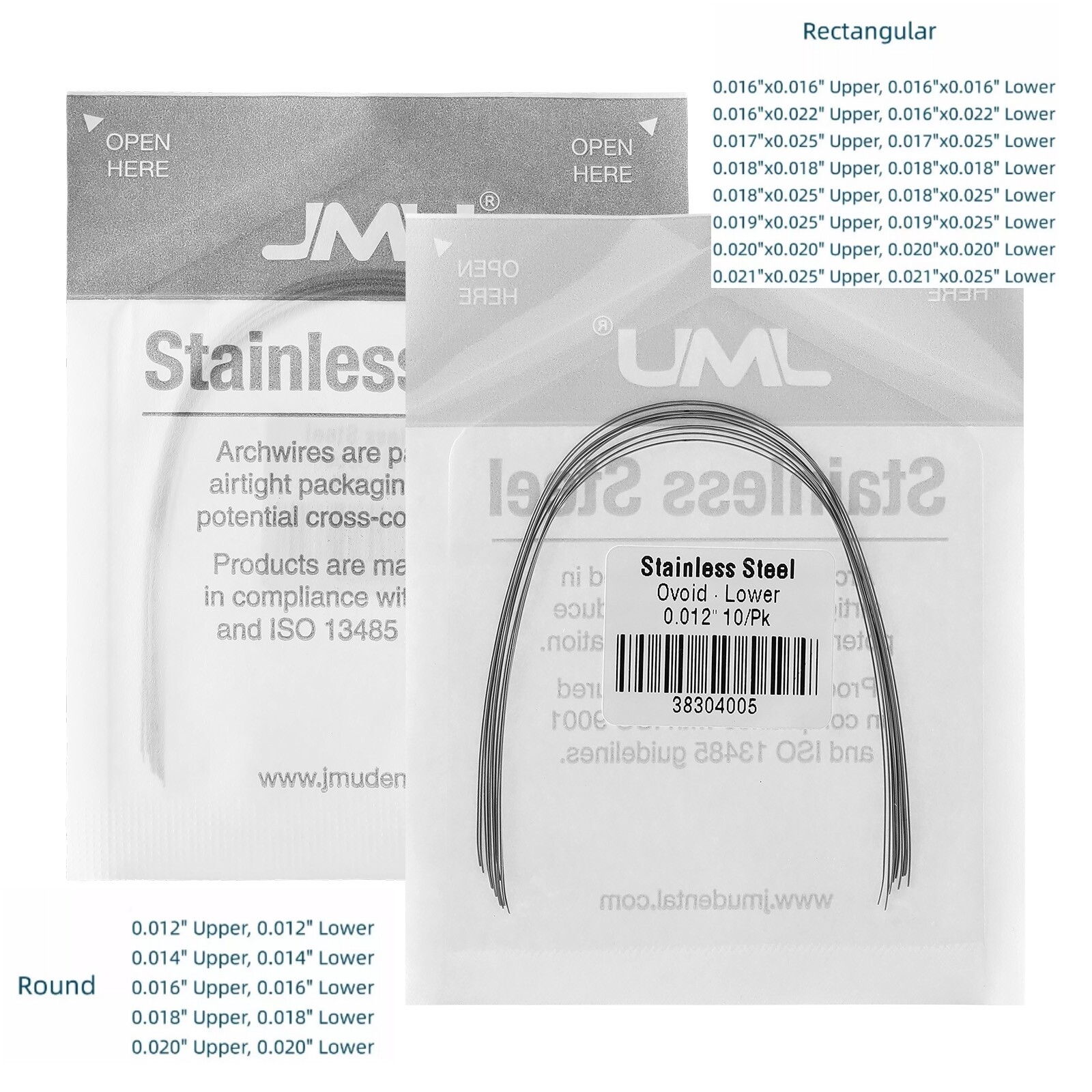 JMU Dental Orthodontic Stainless steel Arch Wire Round Rectangular Ovoid Form