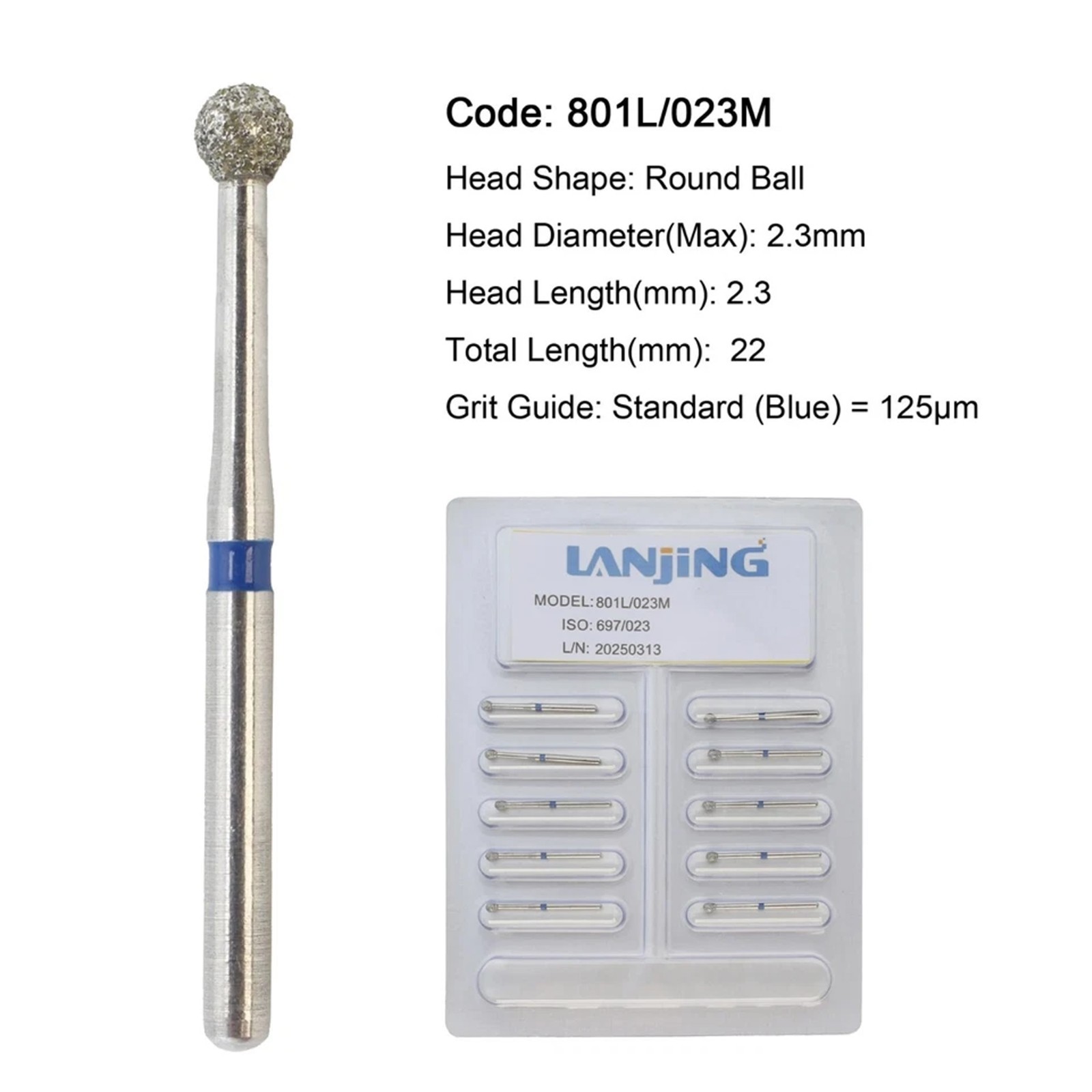 Dental Burs Diamond Round End Taper Surgical Long Ball Barrel FG for High Speed