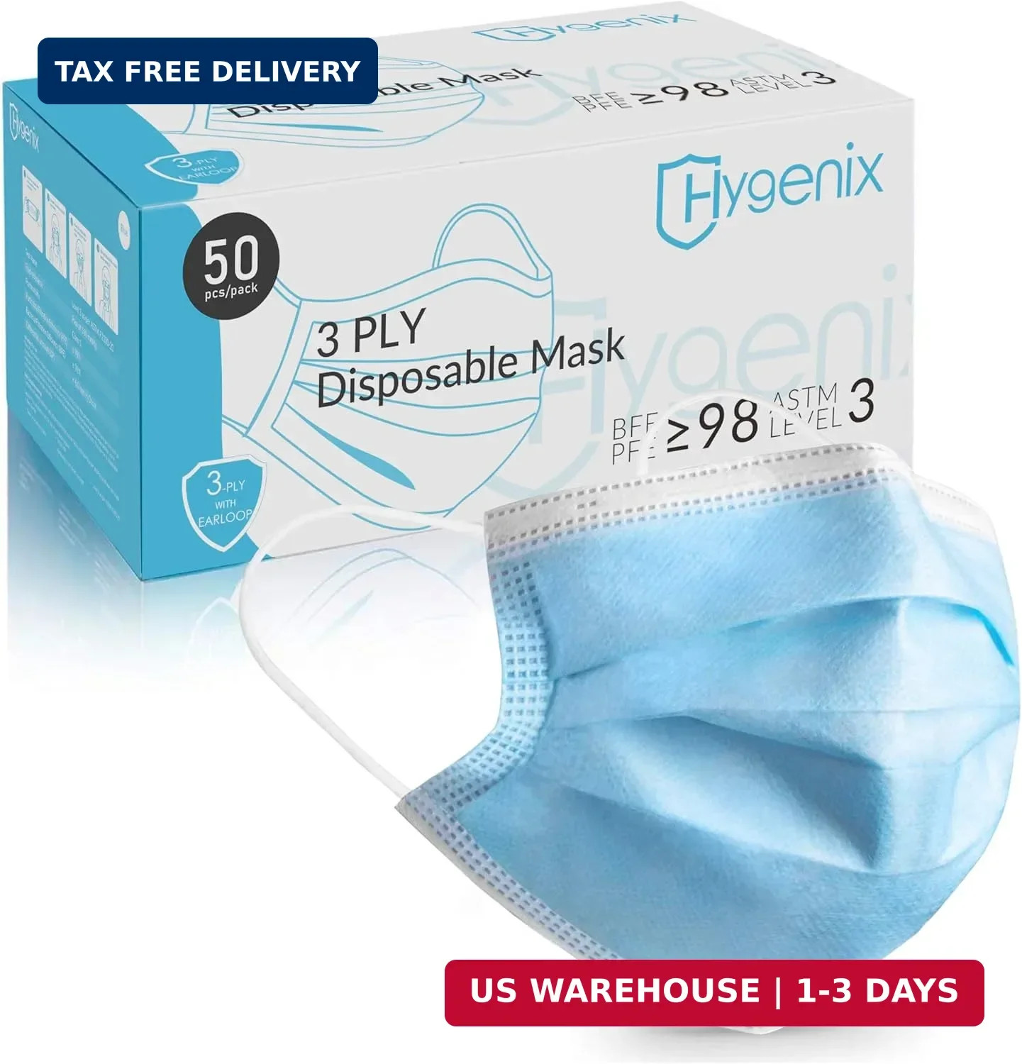 FDA Cleared ASTM Level 3 Procedure Face Masks, Made in USA, ≥98% Filtration, Flu