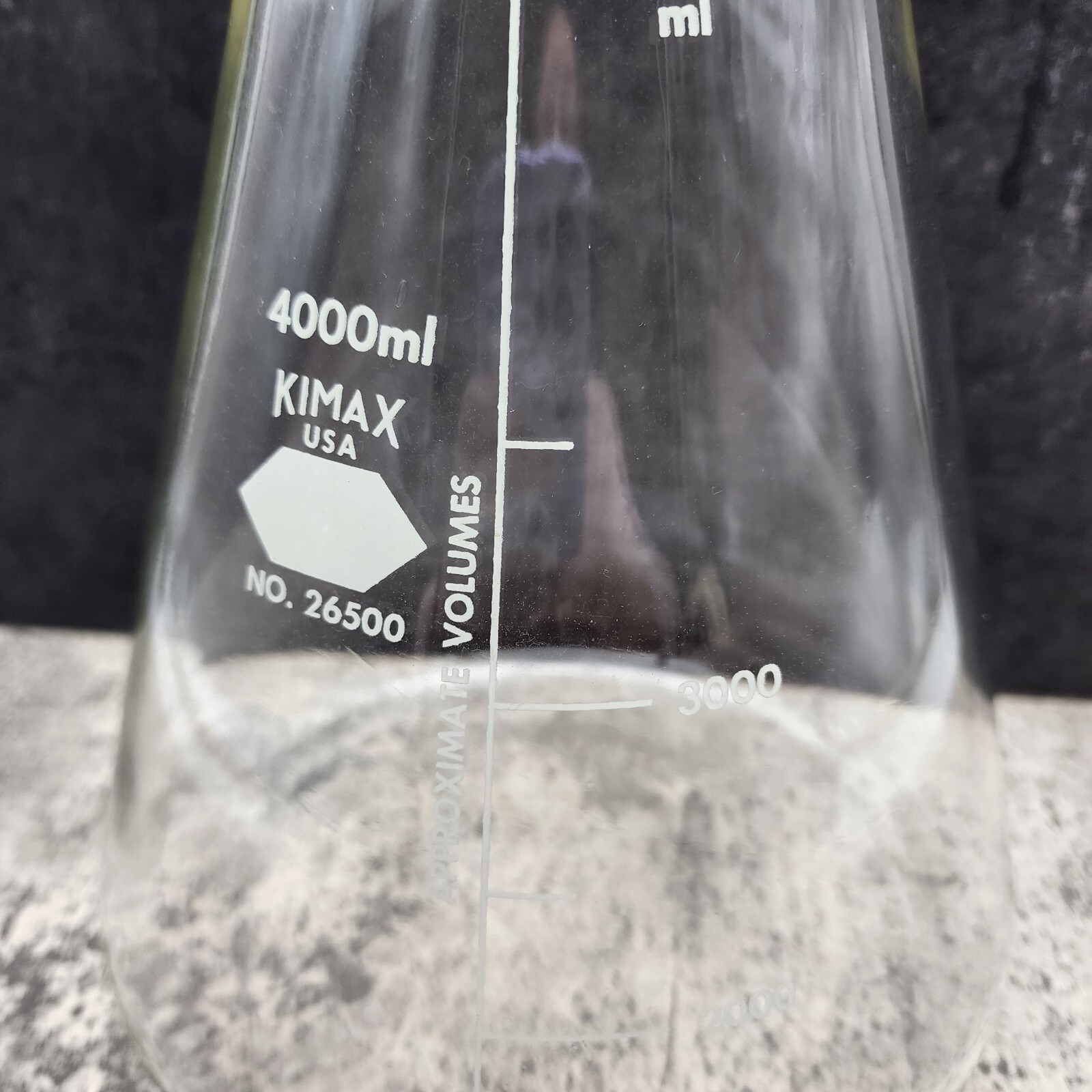 KIMAX Glass Heavy Duty Rim Erlenmeyer Flask #26500 4000ml Made In USA