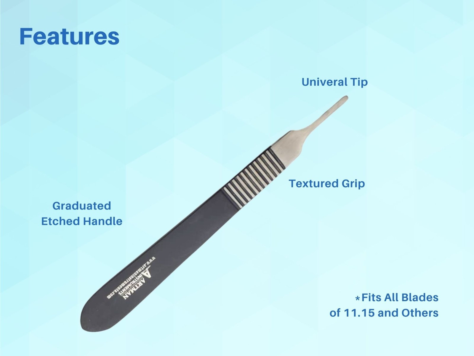 Artman Instruments Surgical Scalpel Handle #3 with Inches Scale Black Handle