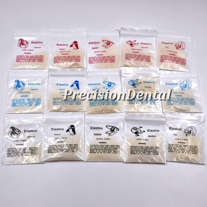 15 Sizes Dental Orthodontic Rubber Bands Elastics Latex Braces 3.5 5.0 6.5 Oz