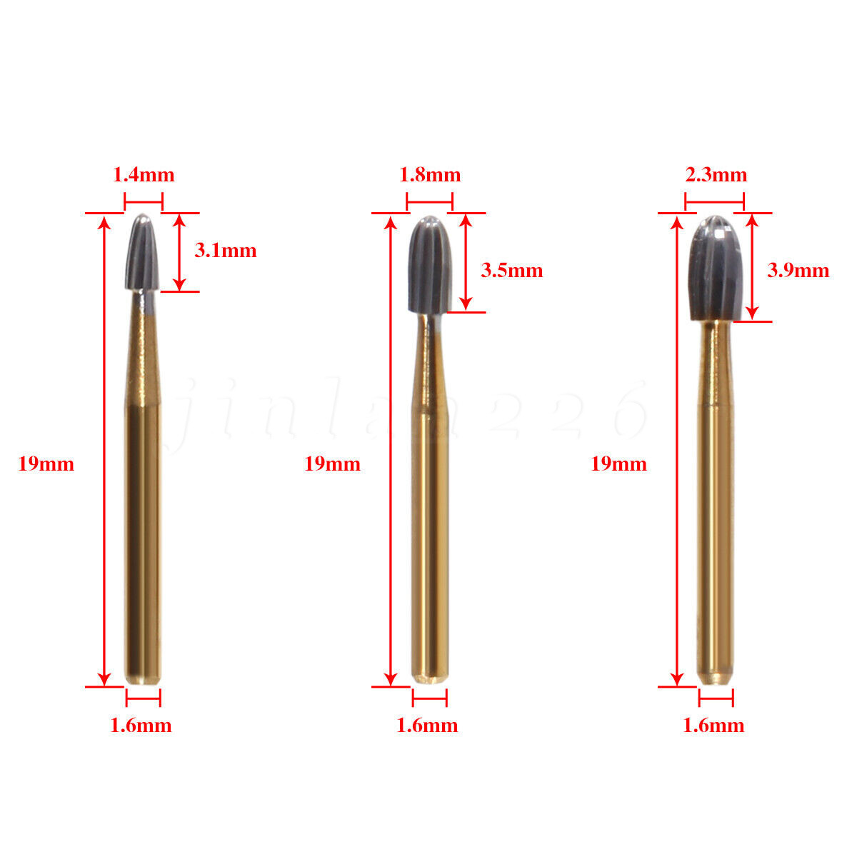 Dental Trimming+Finishing Carbide Burs Egg Shape Football Gold FG7404/7406/7408