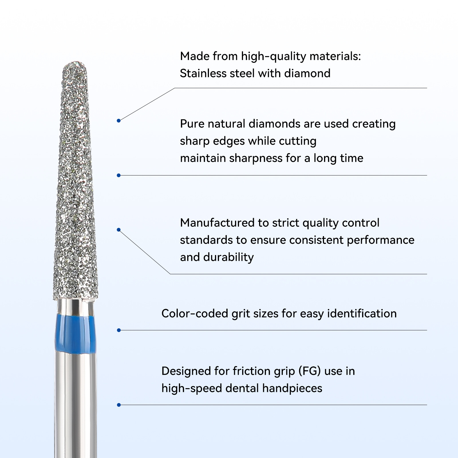JMU Dental Diamond Burs Fit High Speed Handpiece Friction Grip Round End Taper