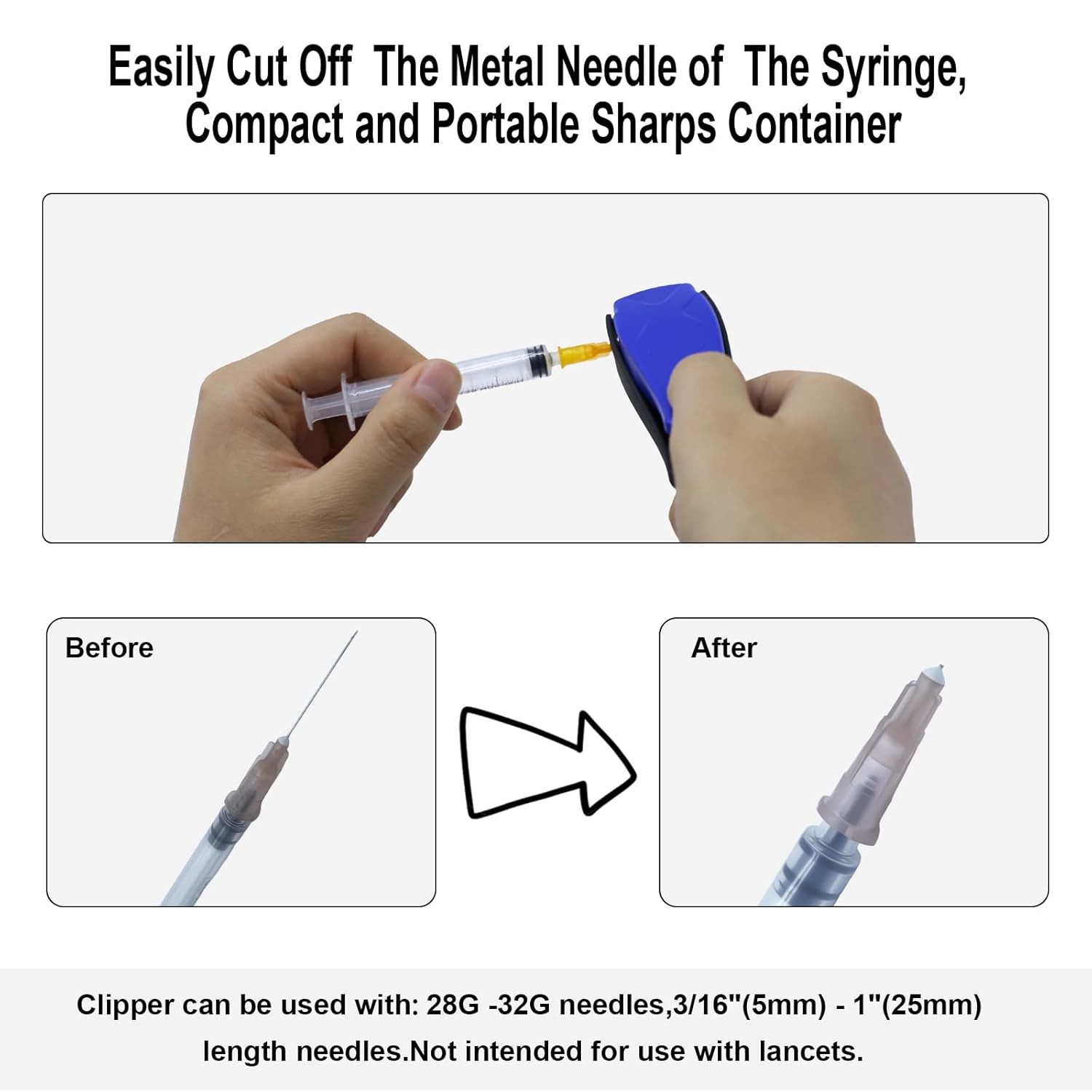 Needle-Clipping Needle Clipper for Syringe, Sharps Disposal Container Fit Home a