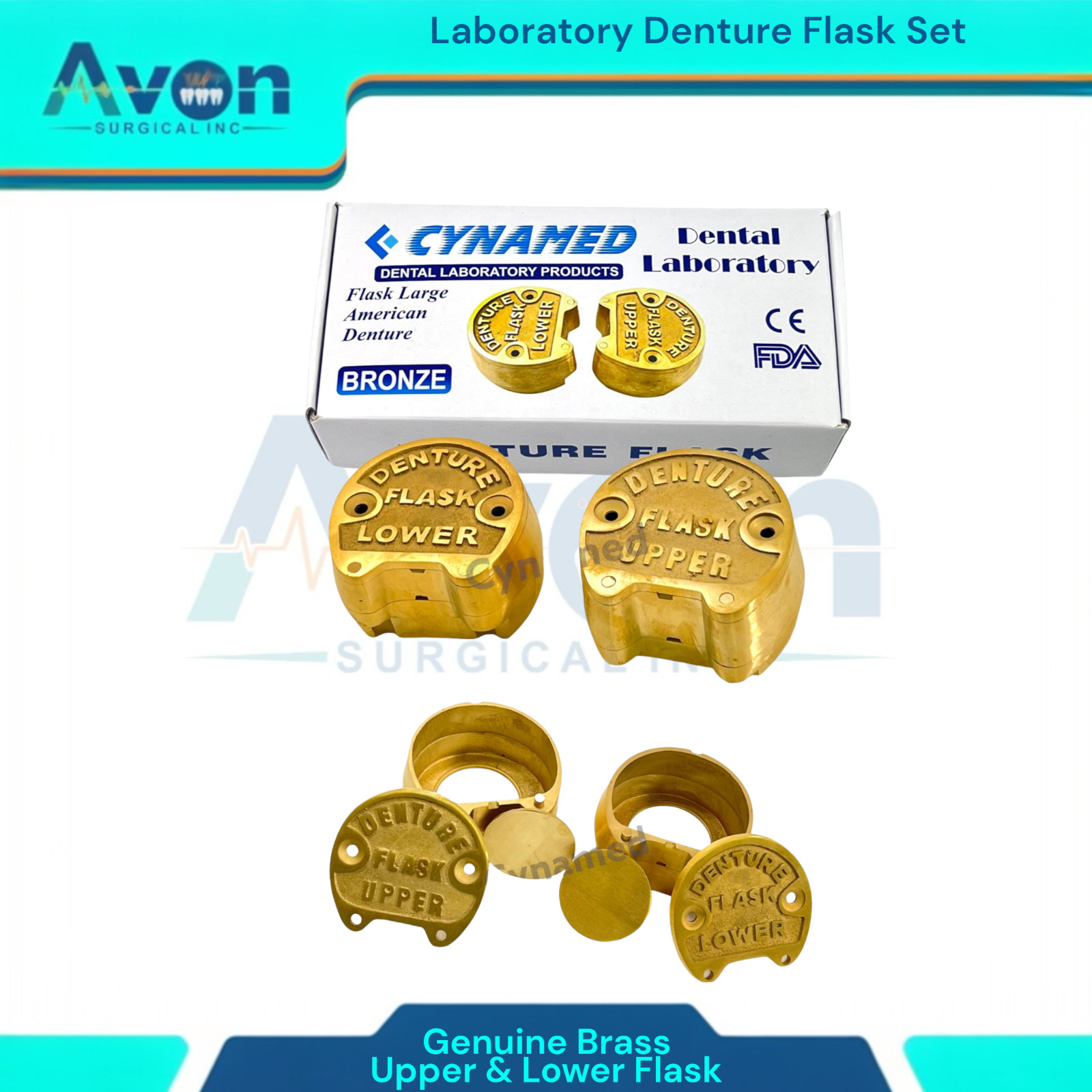 2 Piece Set – Dental Lab Denture Flasks | Upper Flask and Lower Flask | Brass