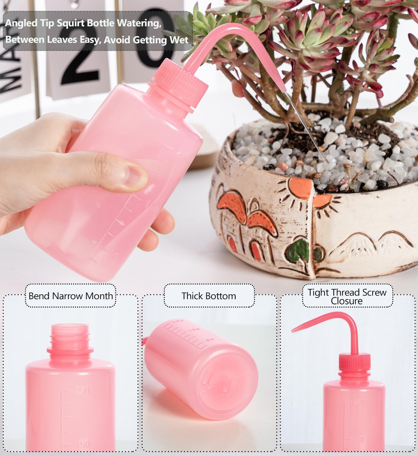 Melphoe Tattoo Wash Bottle Squeeze, 2Pcs 250ml Water Squirt 8.5 Ounces, Pink