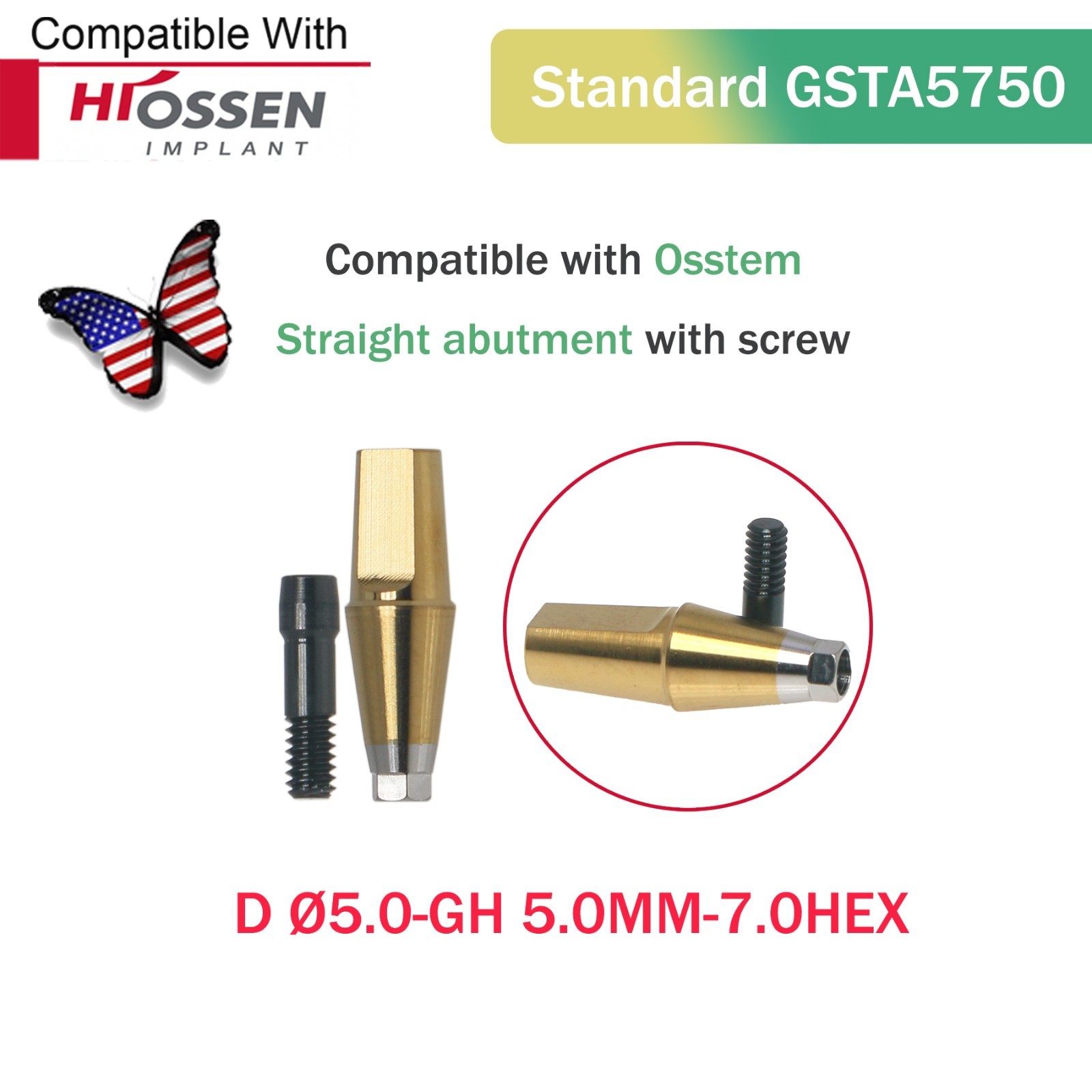 US Dental Mini/Regular Straight Transfer Hex Abutment – Fit Hiossen ET/Osstem TS