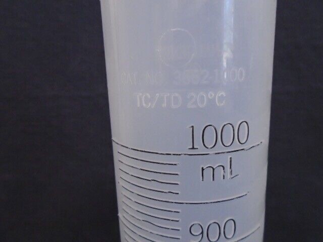NALGENE Plastic Polypropylene 1000mL TC/TD Graduated Cylinder Hex Base 3662-1000