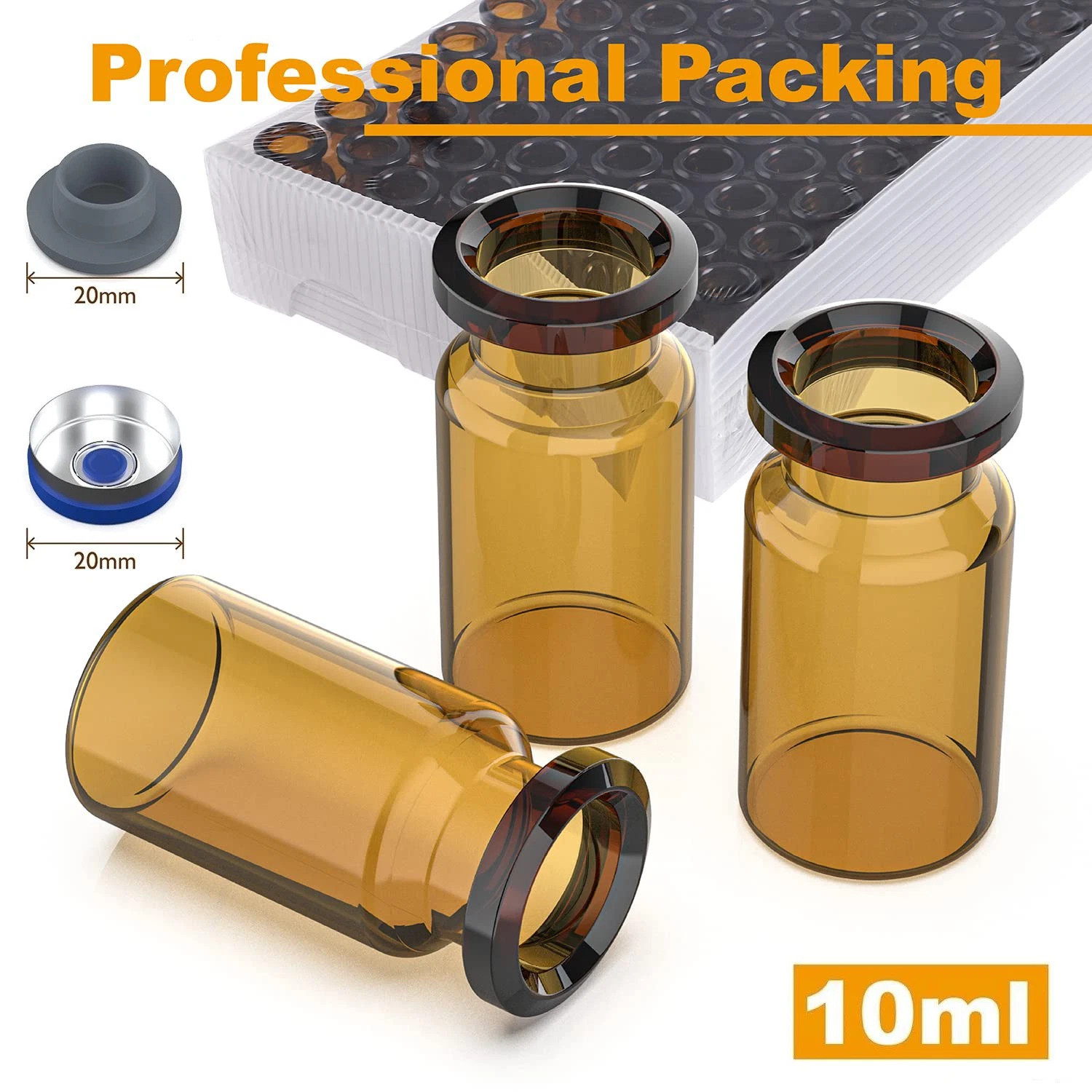 100/500/1000Pcs 10ml Amber Glass Vials Headspace Vials w/ Flip Caps Sample Vials
