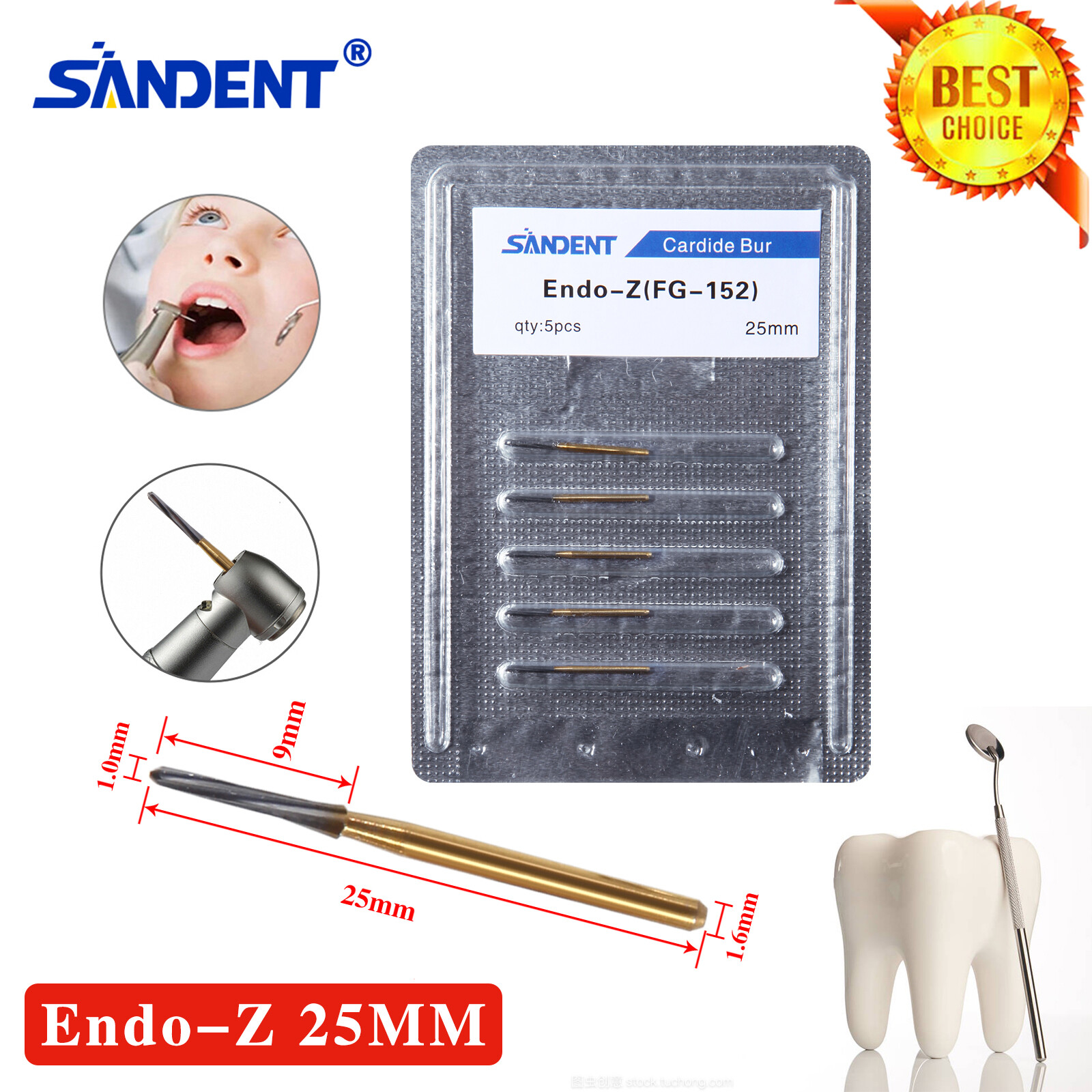 5PCS Dental Endodontic ENDO-Z Tungsten Carbide FG Round Bur High Speed 25mm USA