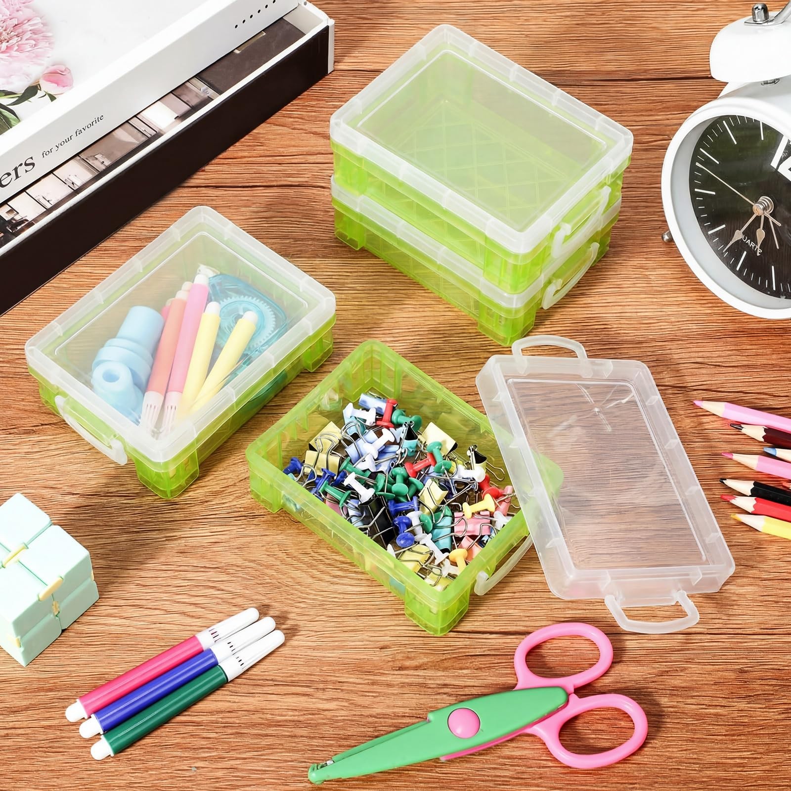 Suzile 32 Pcs Plastic Crayon Snap Lids Bulk Stackable Crayon Storage Pen Pencil
