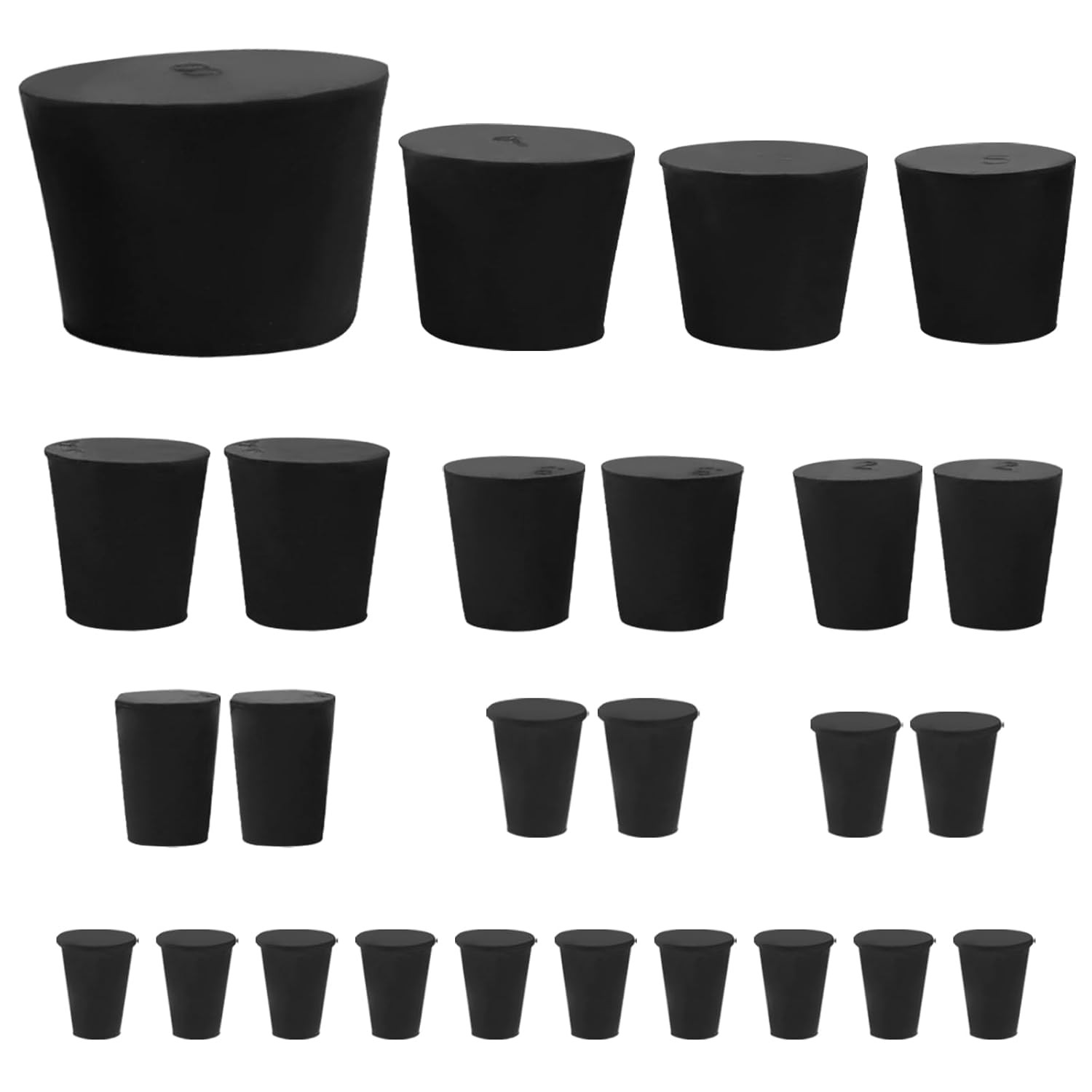 26 PCS Solid Rubber Stoppers, 11 Assorted Sizes(000# – 8#) Tapered Lab Bungs …