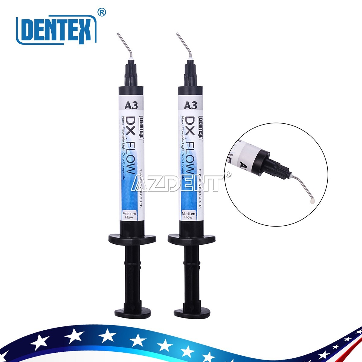 Dentex Dental Flowable Light Cure Composite Resin Medium/Low Flow A1 A2 A3