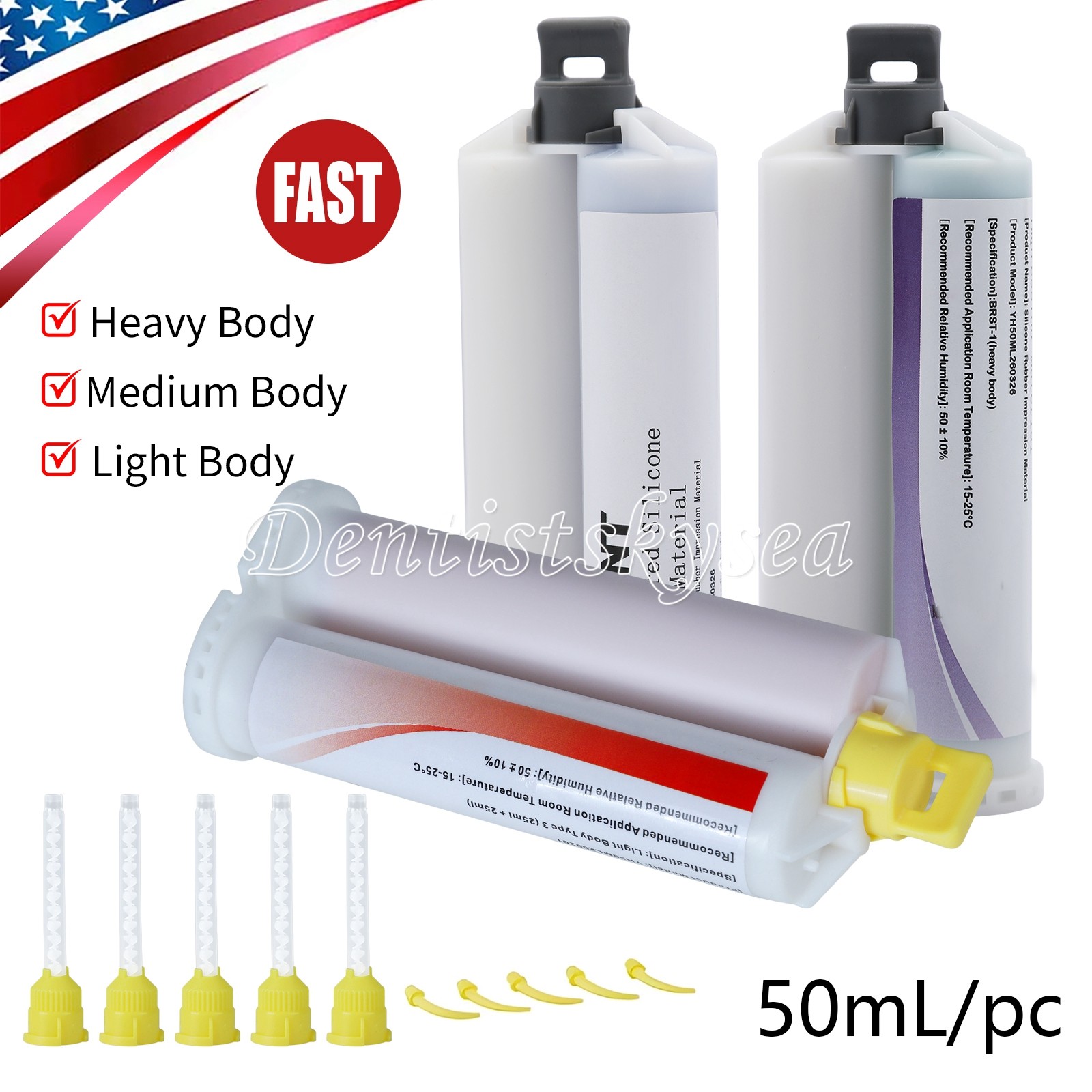 LIGHT MEDIUM HEAVY Body Impression Material Dental VPS FAST SET 50ML Cartridges