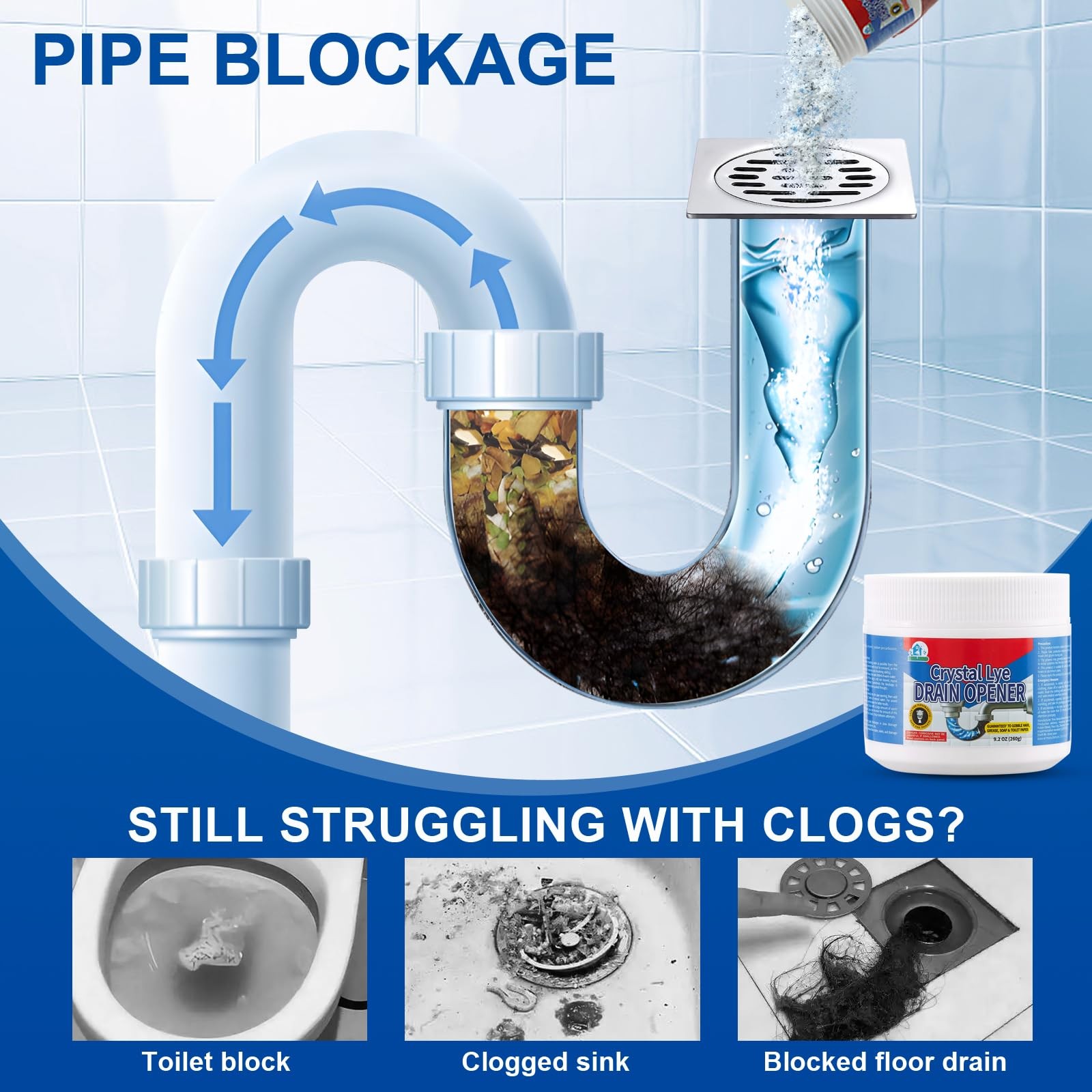 BELL BIRD Drain Opener,Powerful Unclogging,Crystal lye, Sodium 1 PSC
