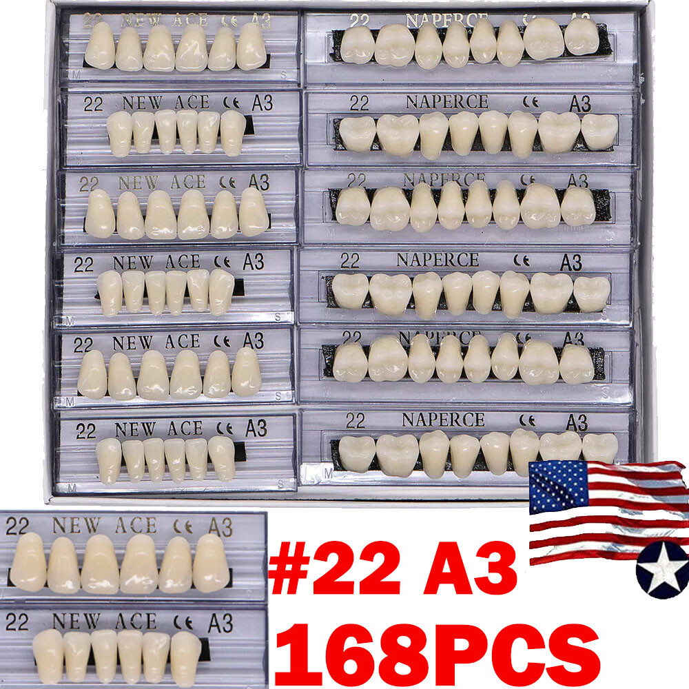 168PC Acrylic Resin Denture #22 Dental Upper Lower Shade A3 Teeth Set US