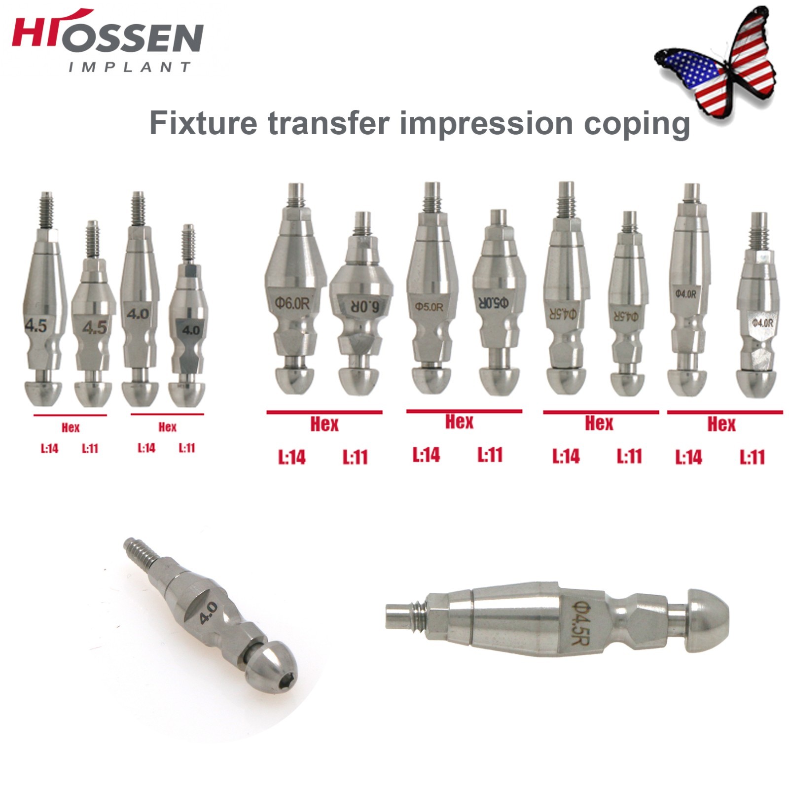 US Impression Transfer Coping Mini & Regular Hex Open / Closed Tray Hiossen ET