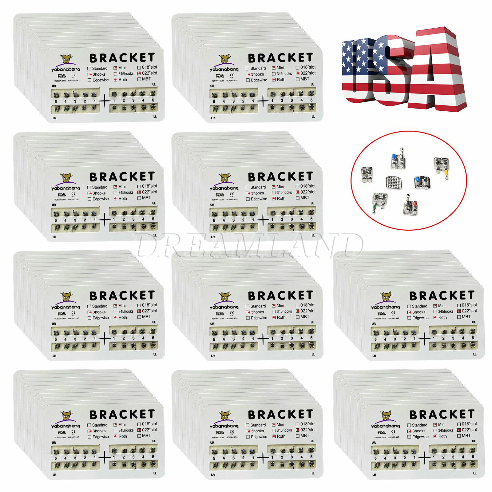 100 packs Dental Orthodontic Brackets Mini Roth 0.022 Slot 3hooks No.3