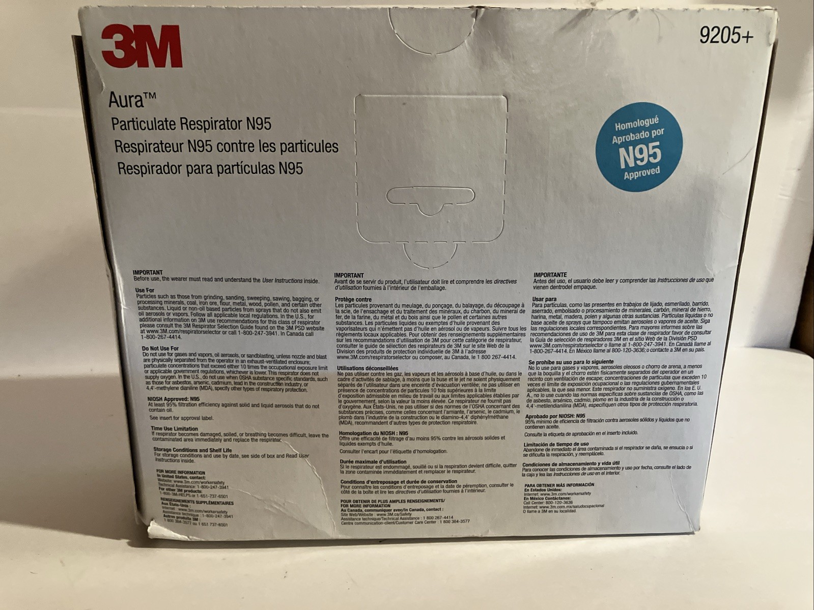 3M N95 Aura 9205+ 20 MASKS NIOSH Approved N95 Particulate Respirator Face Masks