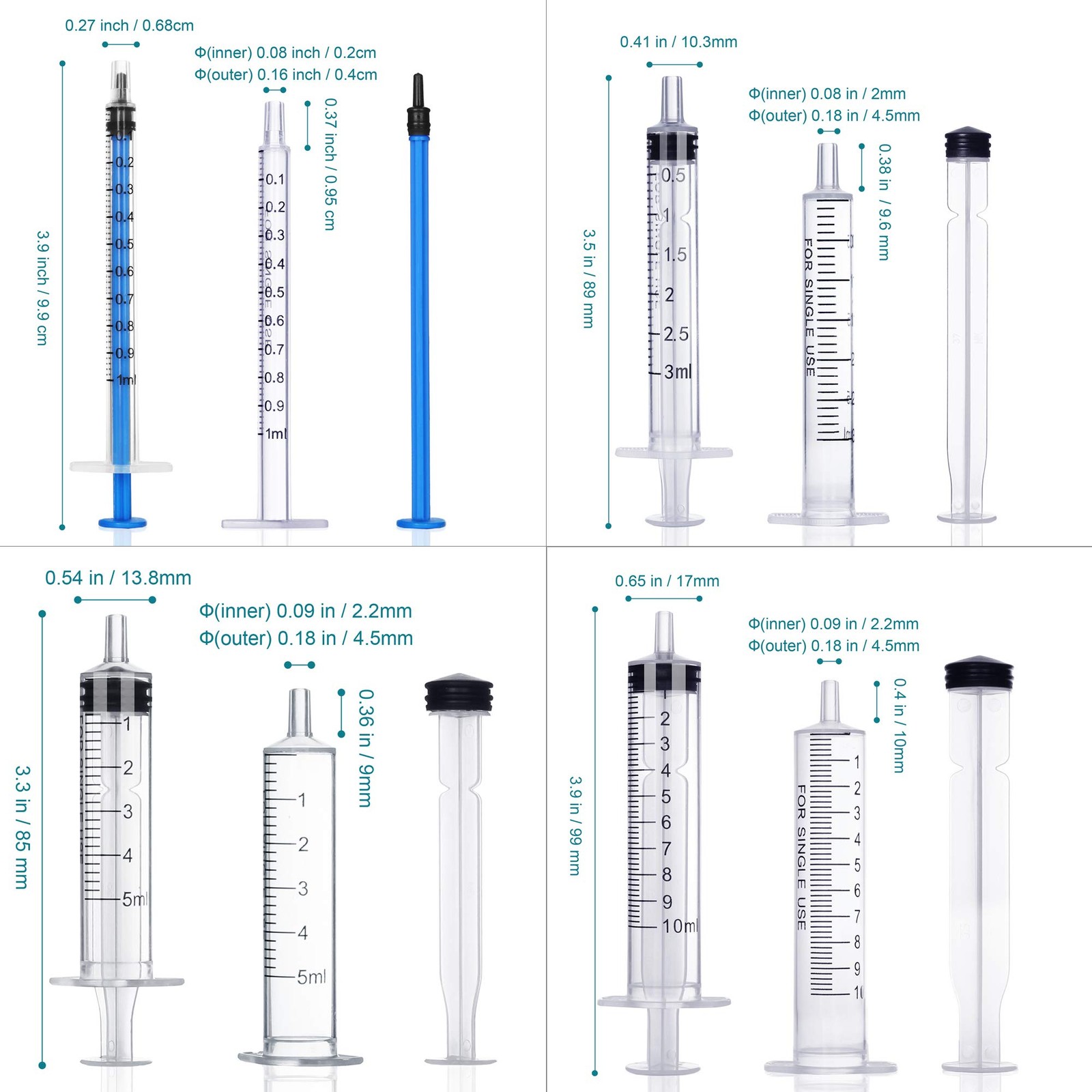 20Pack 1Ml / 3Ml / 5Ml / 10Ml Syringe without Needle – Small Plastic Syringes St