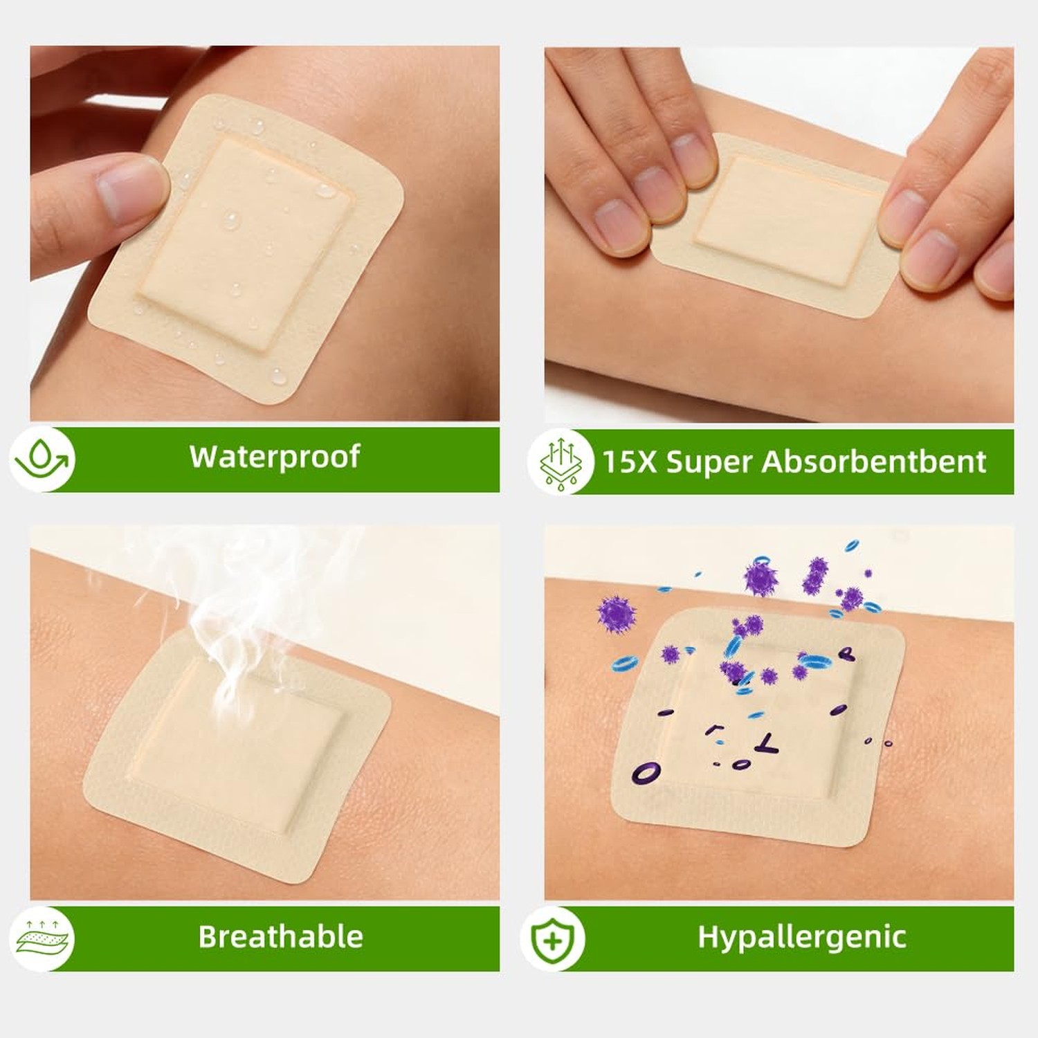 Silicone Foam Dressing 4×4 with Border – 10 Pack Waterproof Wound Dressing Ba…