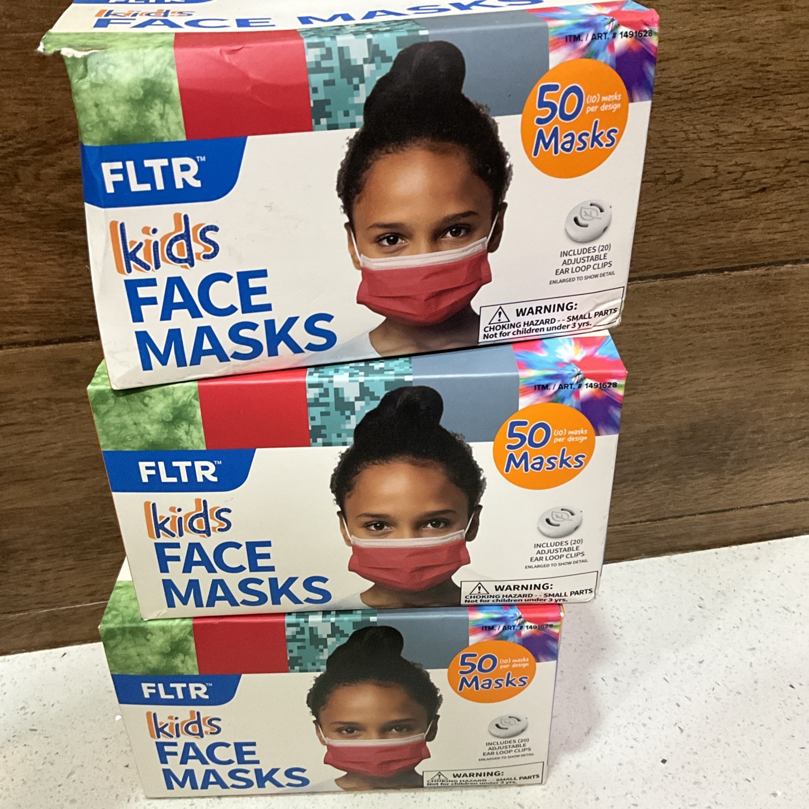 FLTR Kid’s General Use Disposable Face Mask Adjustable Ear Loop Clips New 150 ct