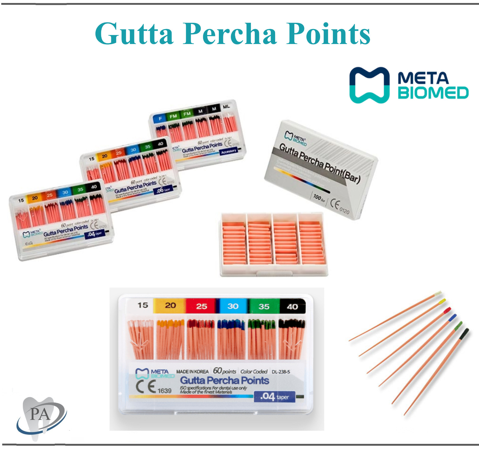 Dental Endo Gutta Percha Points 120/pk Meta Standart Coarse Medium Fine X-Fine