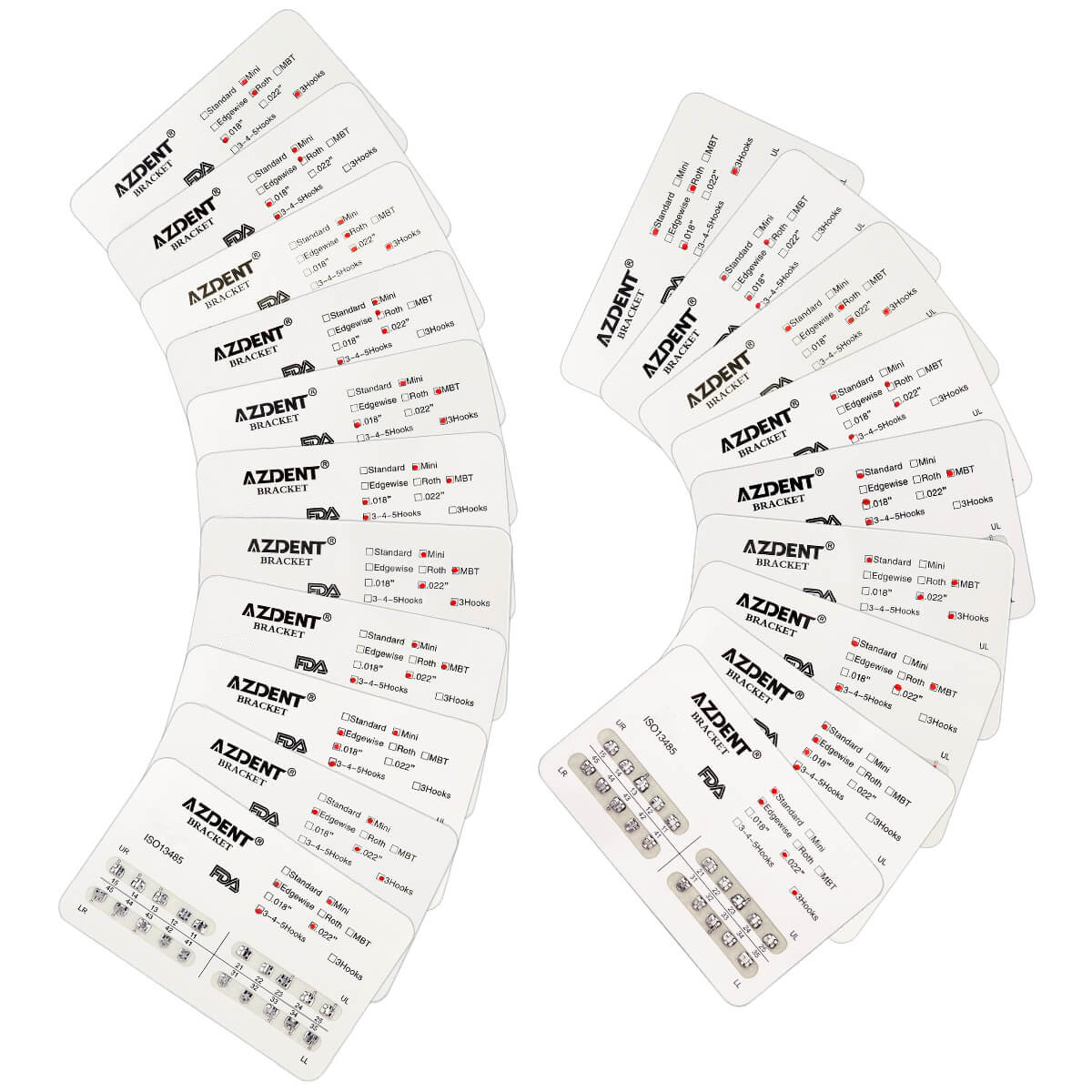 AZDENT Dental Orthodontic Metal Brackets Braces Mini/Standard Roth/MBT 022/018