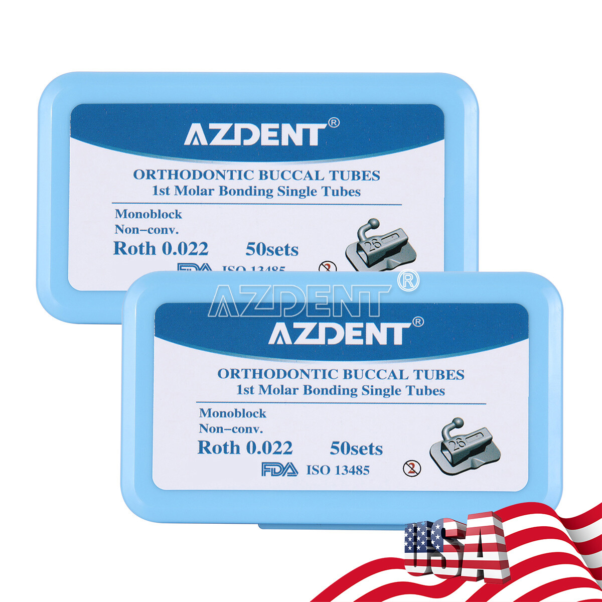AZDENT Tubos bucales de ortodoncia dental 1er molar Bondable Roth 022 monobloque