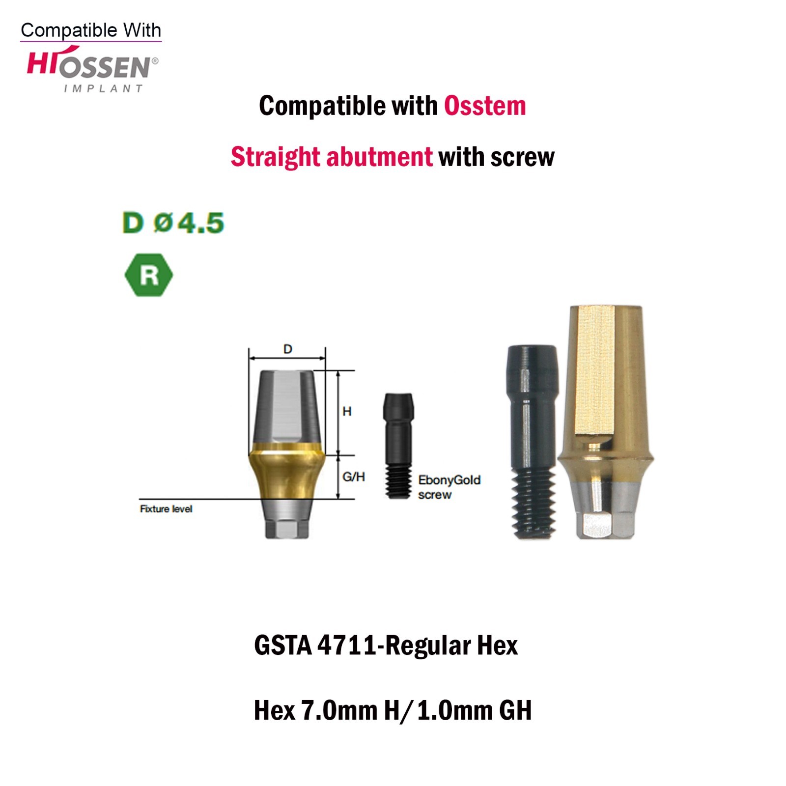 US Dental Straight Transfer Abutment Hex Regular Ø4.5For Osstem Hiossen TS 1-5mm