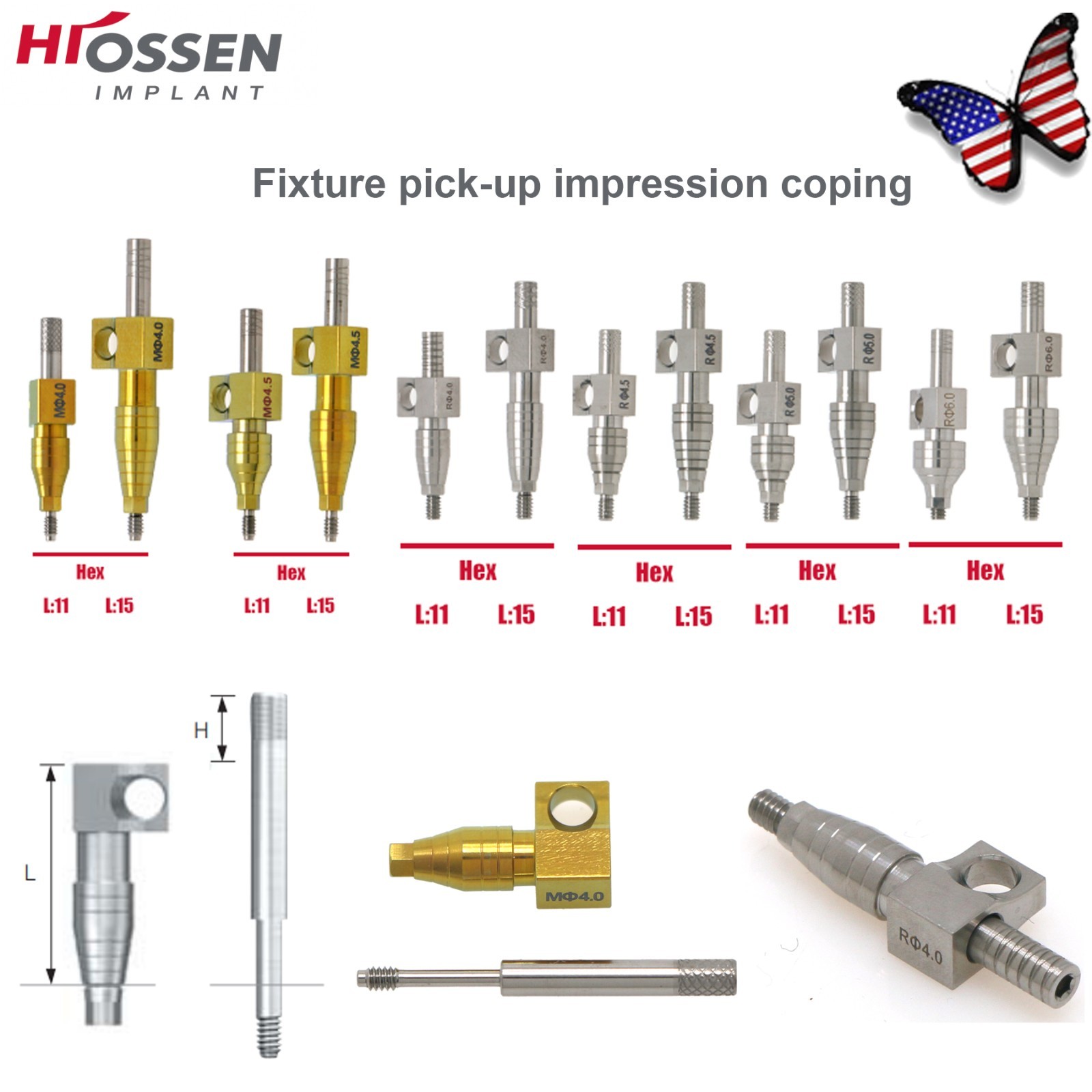 US Impression Transfer Coping Mini & Regular Hex Open / Closed Tray Hiossen ET