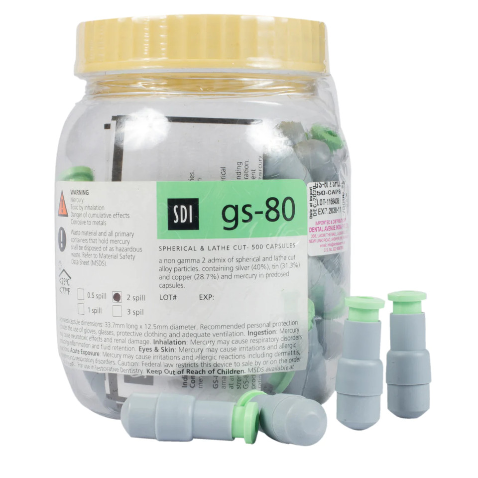 SDI GS-80 Amalgam Alloy Regular Set Dental Spill-2 (50 Capsules) Jar