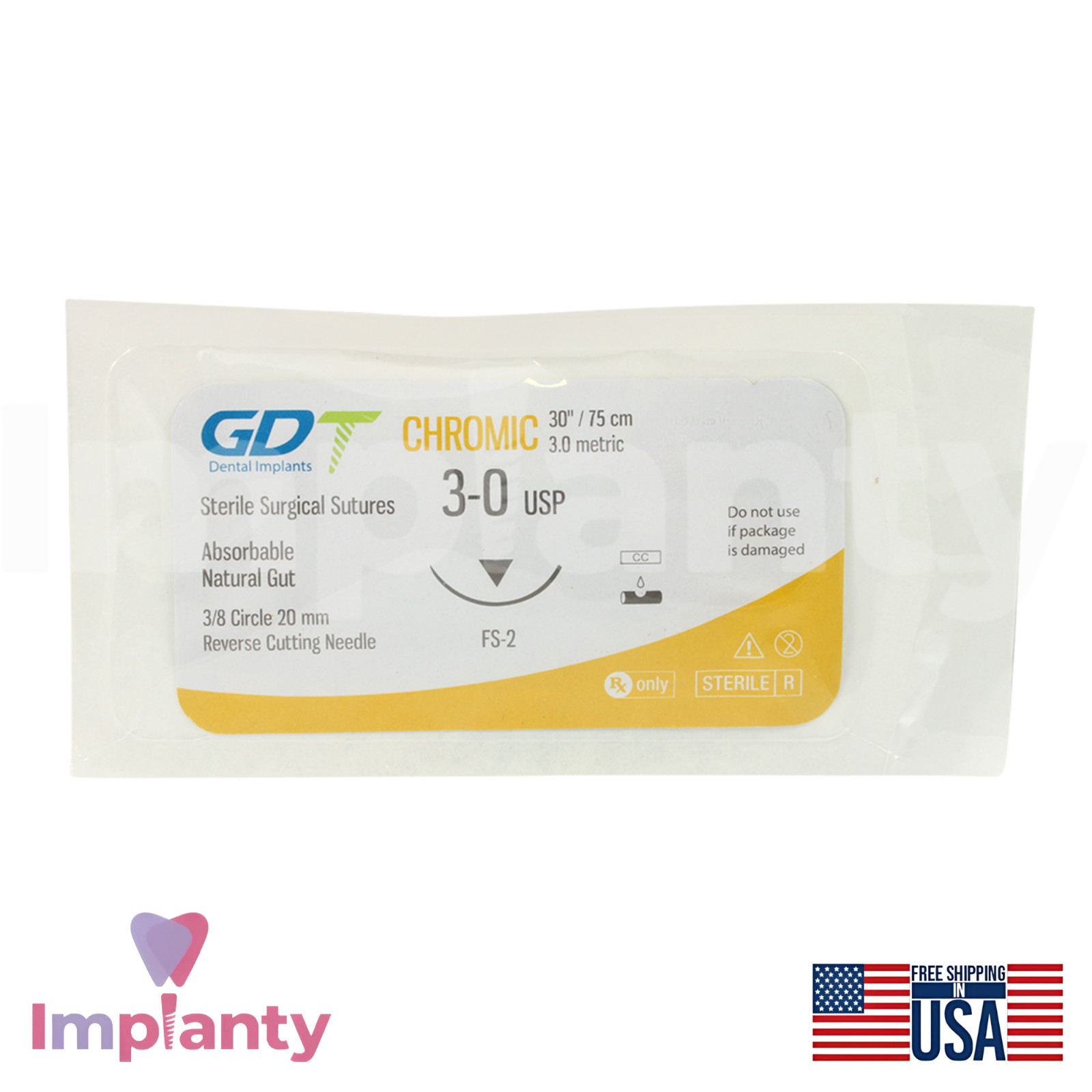 GDT Mon0fiIament CHR0MlC Dental Thread Collagen Material 3/8 Circle 20.0mm