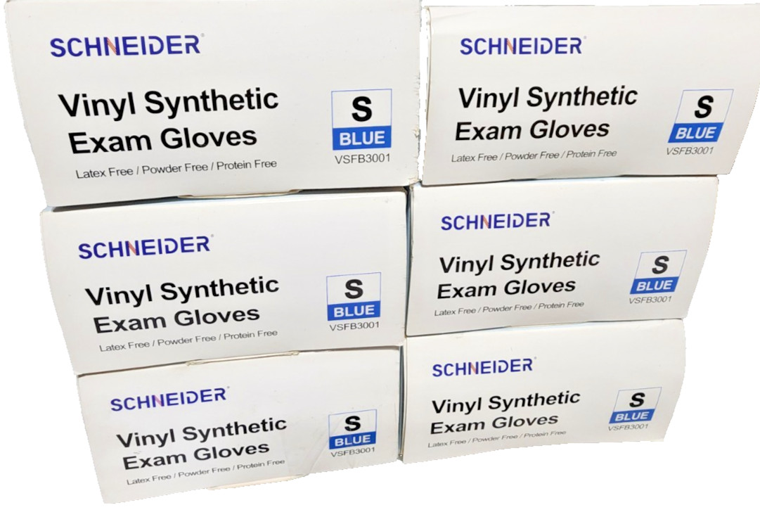 (700) Schneider Blue Vinyl Synthetic Exam Gloves 4 Mil Medical Grade Disposable