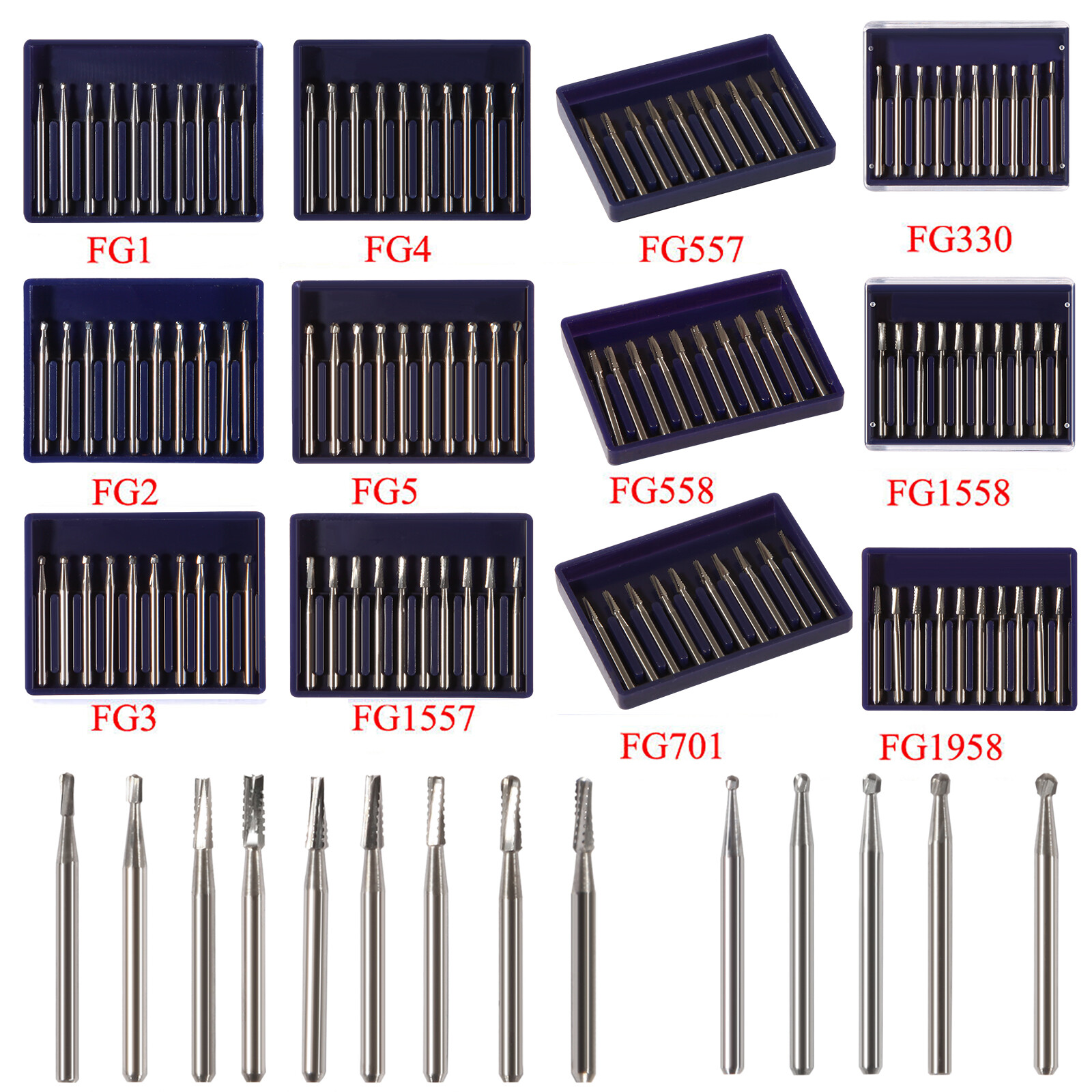 10-100Pcs Dental FG Tungsten Carbide Inverted Cone Bur High Speed Handpiece Burs
