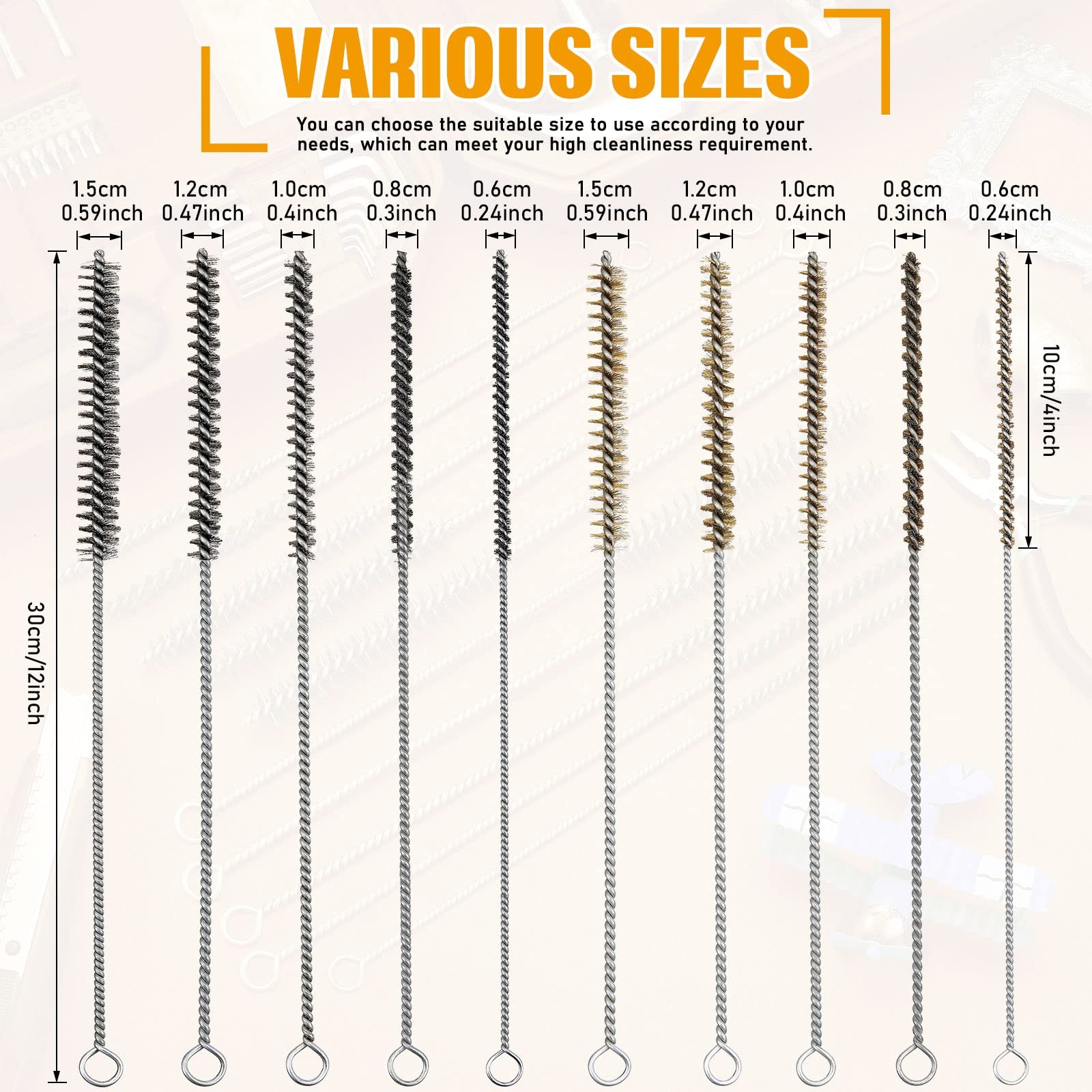 10 Pieces Wire Tube Brushes Bulk for Cleaning Pipe Brass Silver Gold