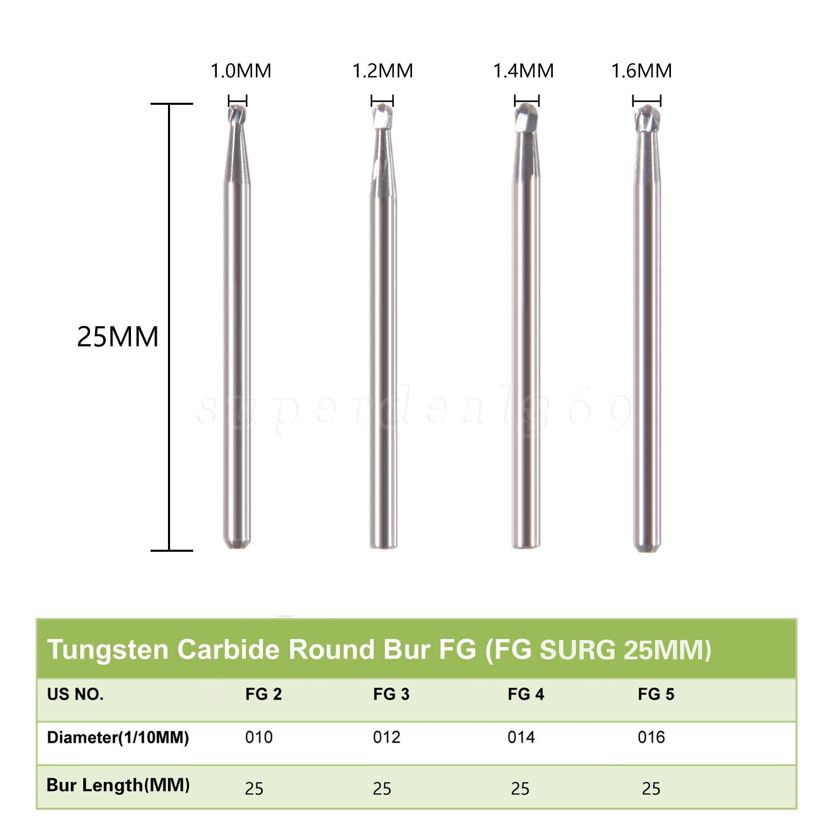 SANDENT Dental Carbide Surgical High Speed FG SURG 2 3 4 5 Length Bur 25mm OR