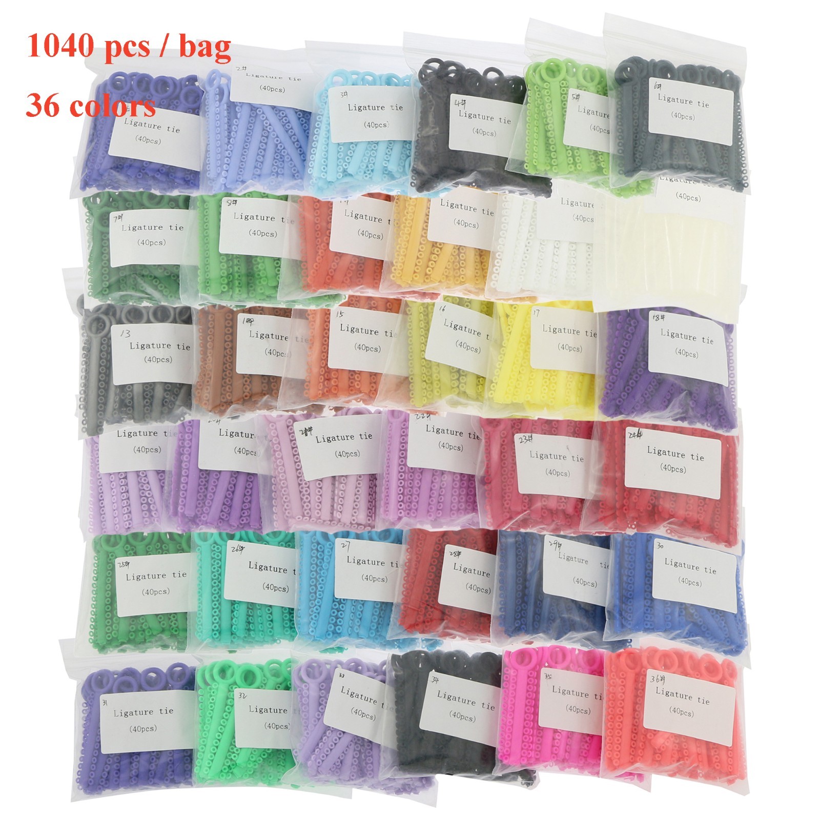 1040pcs Dental Orthodontic Ligature Ties Elastic Bands for Brackets 36 Colors