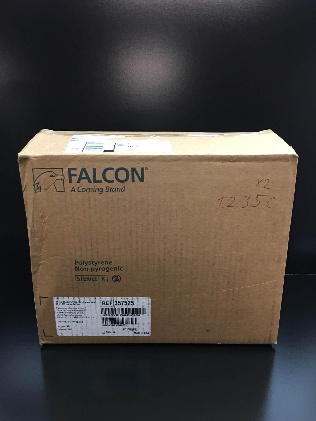 Corning Falcon REF 357525 25mL Serological Pipet Space Saver 0.25 Lot 2 Cases