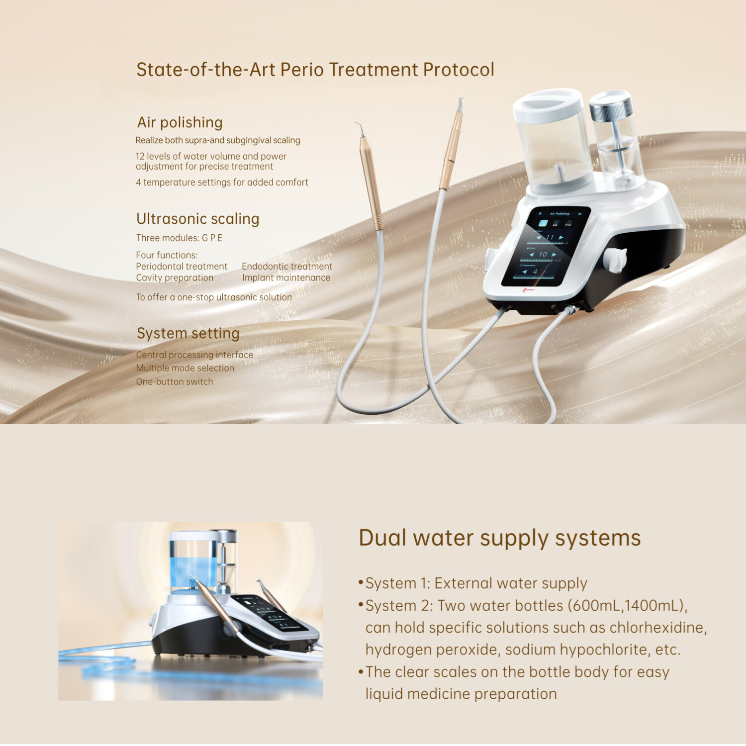 Woodpecker PT-B Dental Air Polisher & Ultrasonic Scaler w/ Wireless Foot Pedal